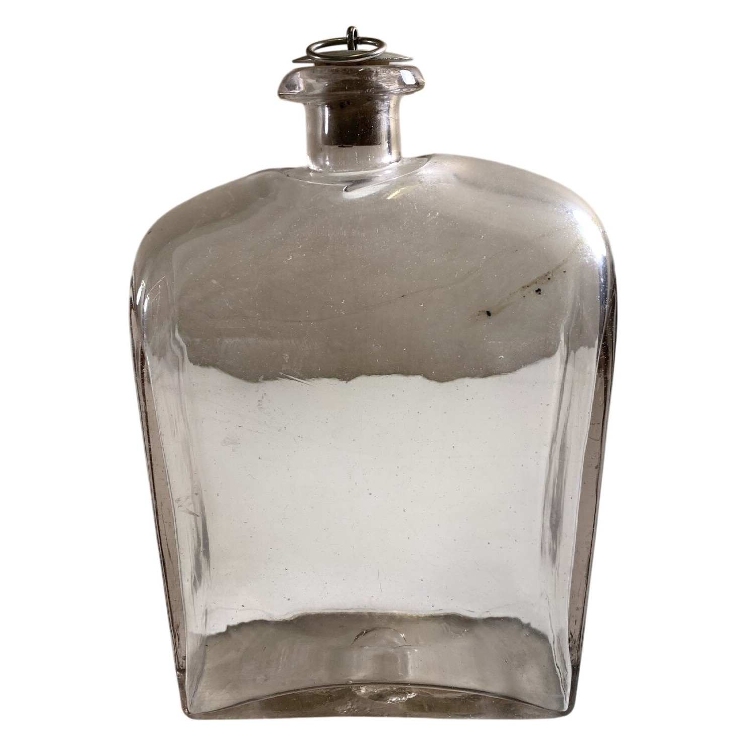 Karaff Munblåst Glas Fyrkantig Transparent Med Propp Vintage Antik