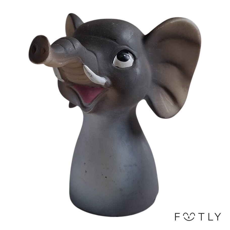 Elefant Figur Grå Keramik Djurhuvud Skulptur Vintage Prydnad