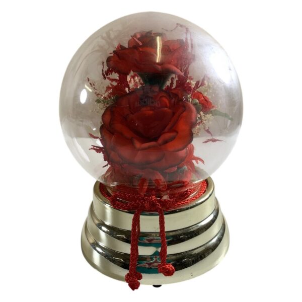 Retro Speldosa Snöglob Röda Rosor Dekoration Glas Plast Guld Röd Taiwan