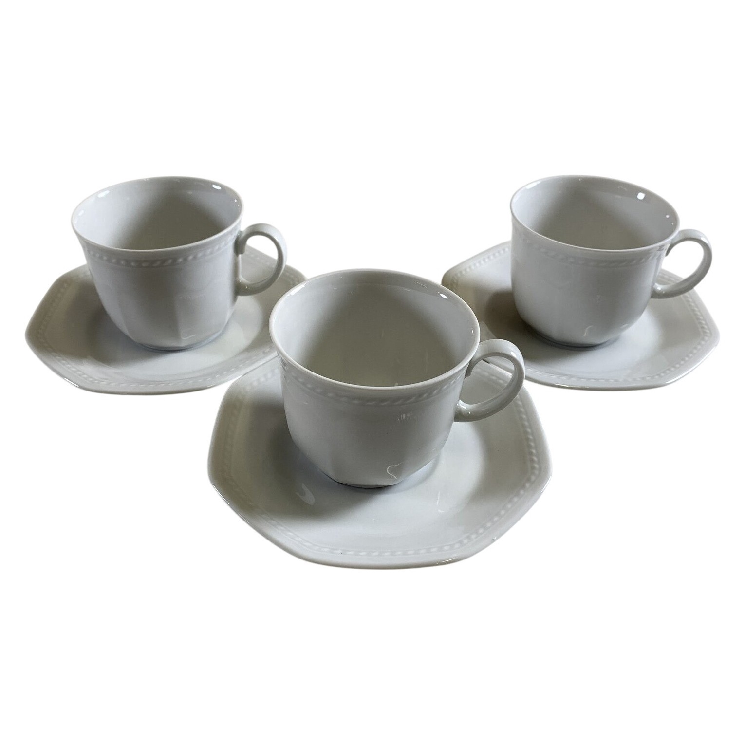 Schirnding Bavaria 3 st Kaffekoppar Fat Vit Porslin Tysk Vintage