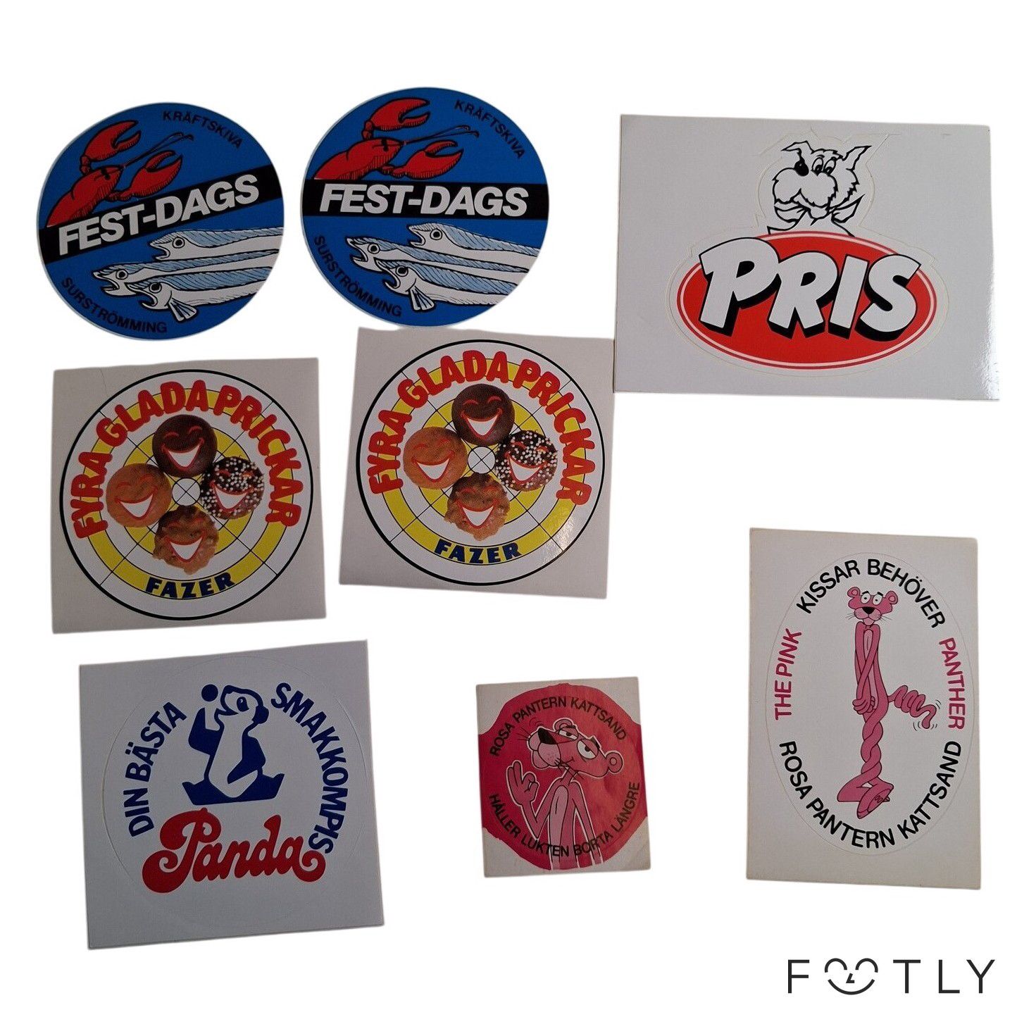 Parti 8 st Klistermärken Fazer Panda Rosa Pantern Fest-Dags Retro Reklamdekal