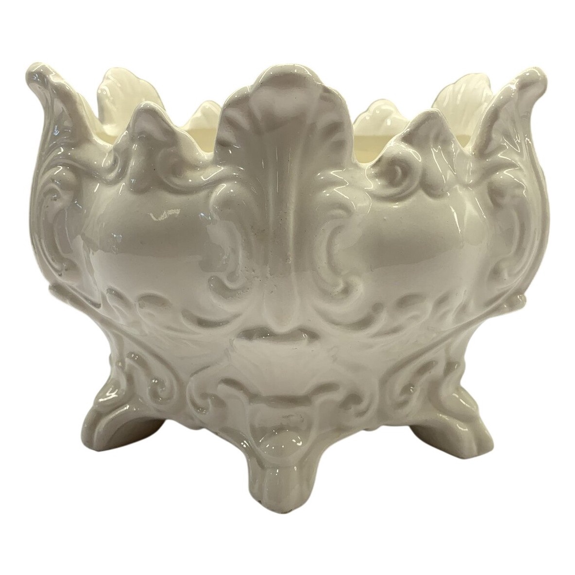 Kruka Porslin Vit Dekorativ Fotad Barockstil Italiensk Made in Italy