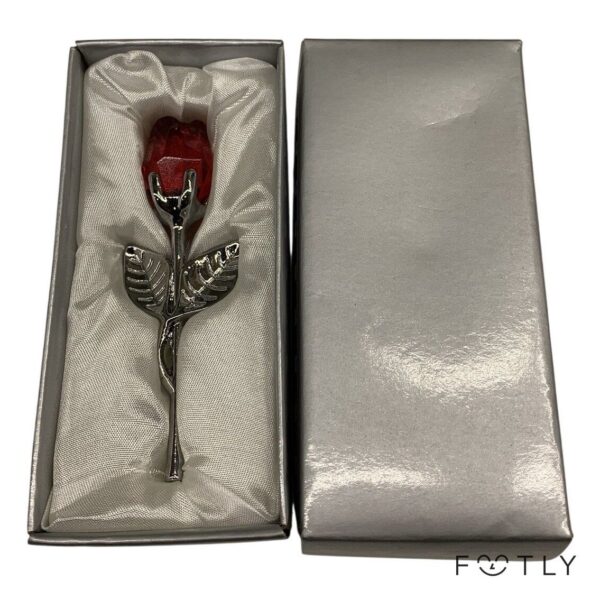 Ros Röd Metall Silverfärgad Dekoration Present Ask Blomma Ornament Retro