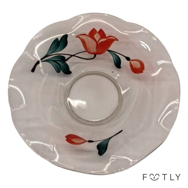 Fat Glas Blommor Röd Grön Rund Assiett Retro Skål
