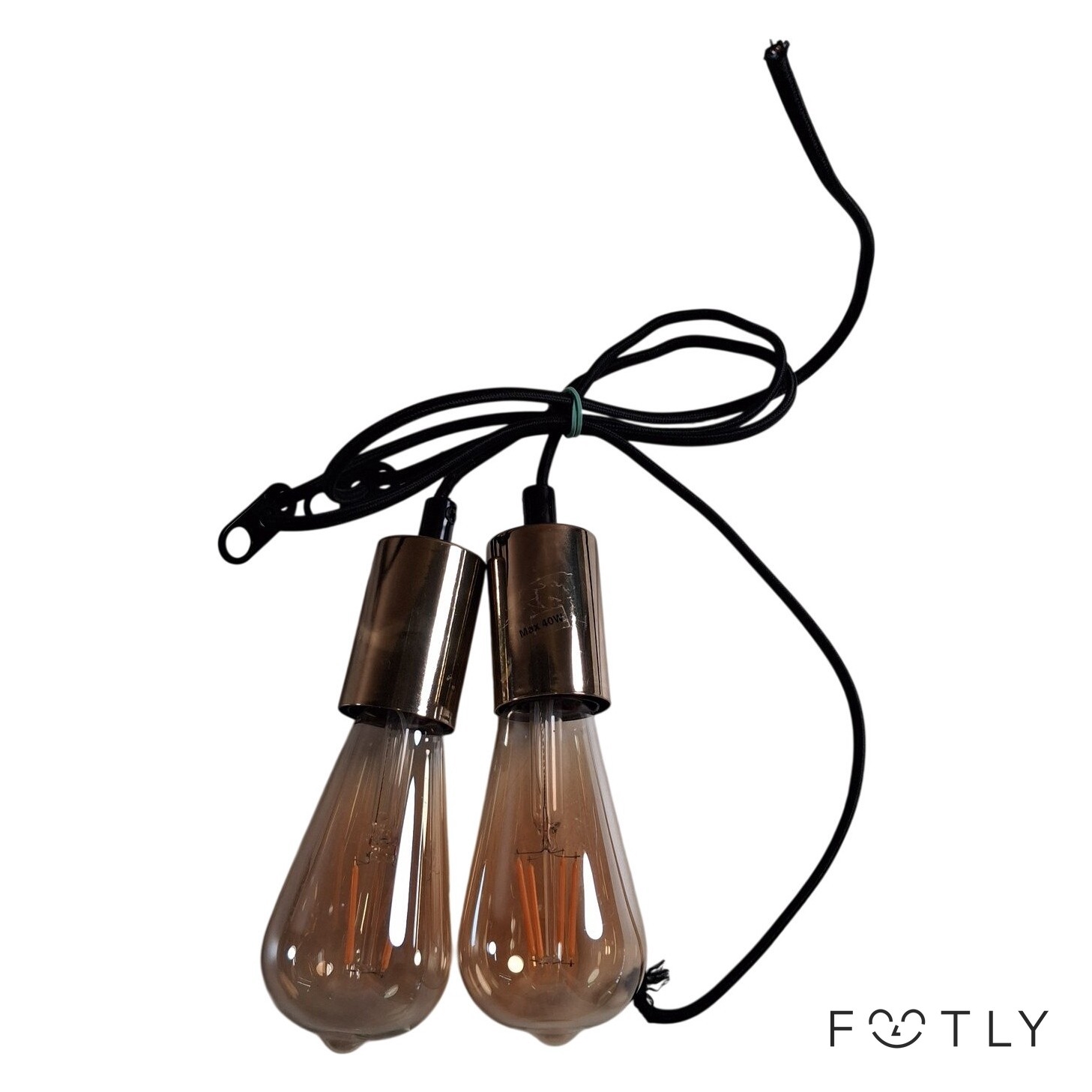 2 st Taklampa Max 40W Glödlampa E27 Guld Svart Industriell Pendel Lampa Metall