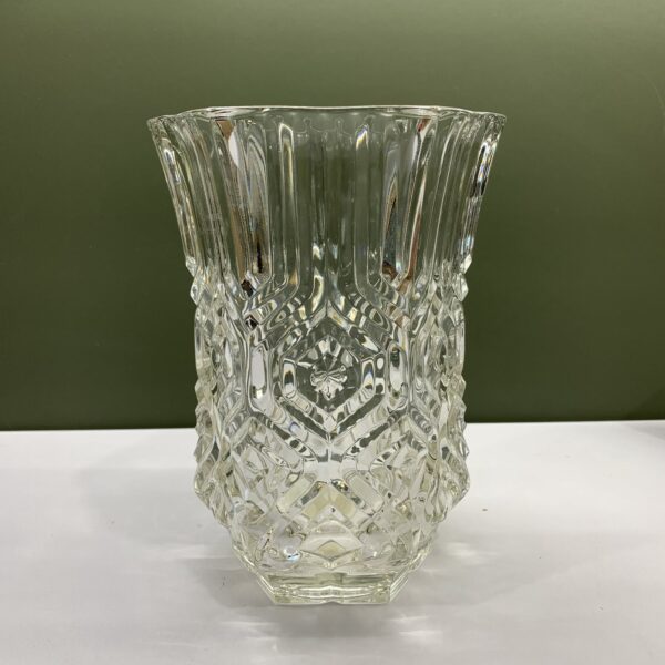 Vas Pressglas Hexagon Mönstrad Klar Glas France Vintage Inredning