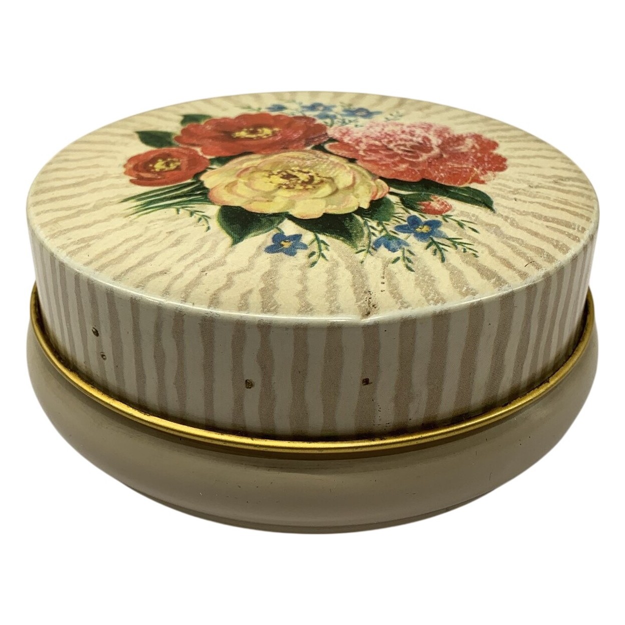 Kärnkaffe Plåtburk Blommor Retro Lock Beige Röd Gul Dekor Samlarburk