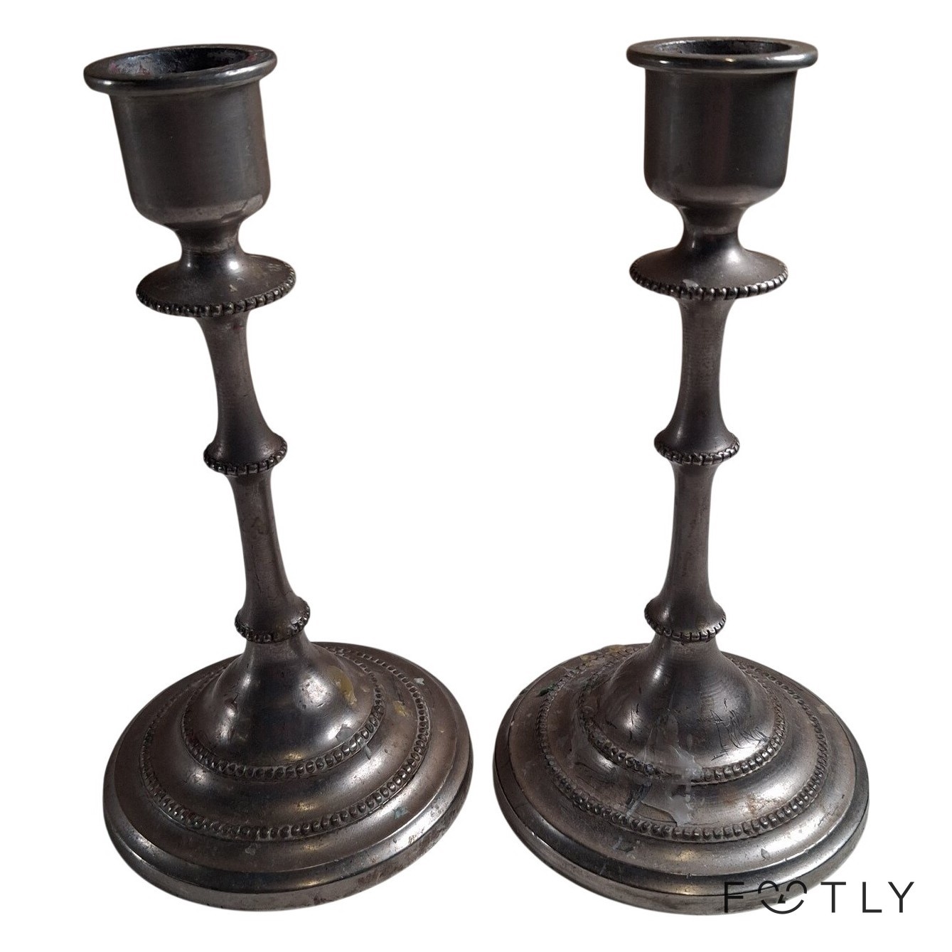 2 st Ljusstakar Vintage Tenn Silverfärgade Ljusstake Klassisk Design Metall