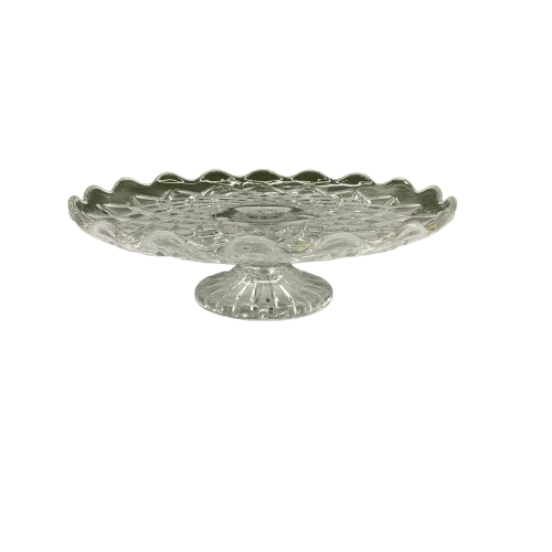 Glasfat På Fot Pressglas Glas Vintage Kakfat