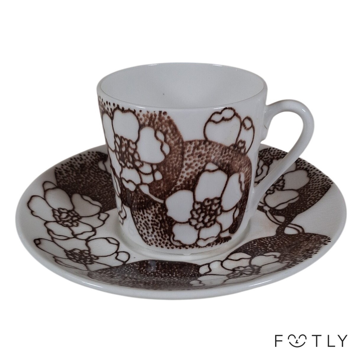 Gustavsberg Emma Kaffekopp m fat Paul Hoff Blommig Brun Vit Design Vintage Retro