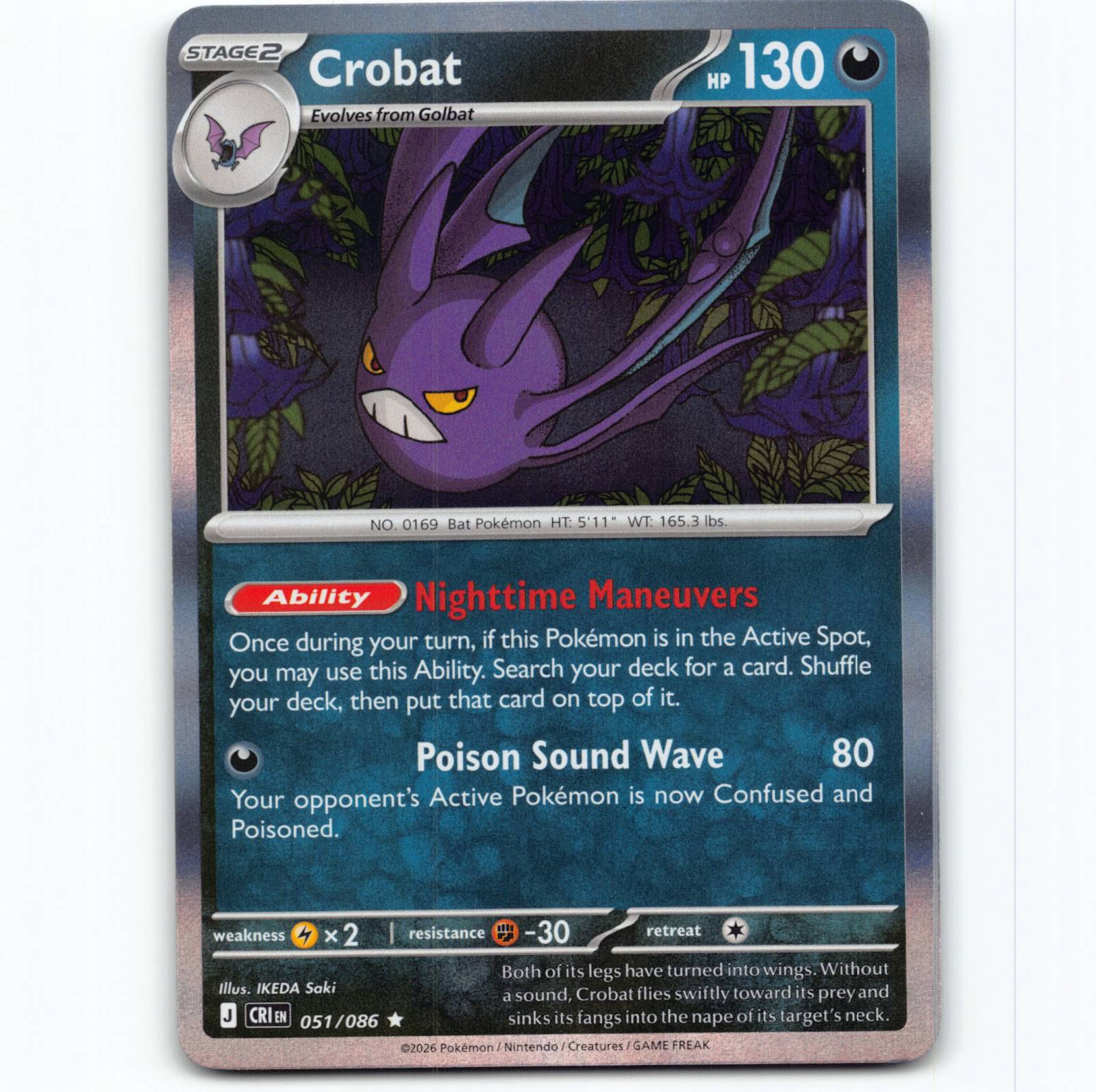 Pokémon Crobat CRI EN 051/086 Holo Pokemon Kort Chaos Rising Mega Evolution