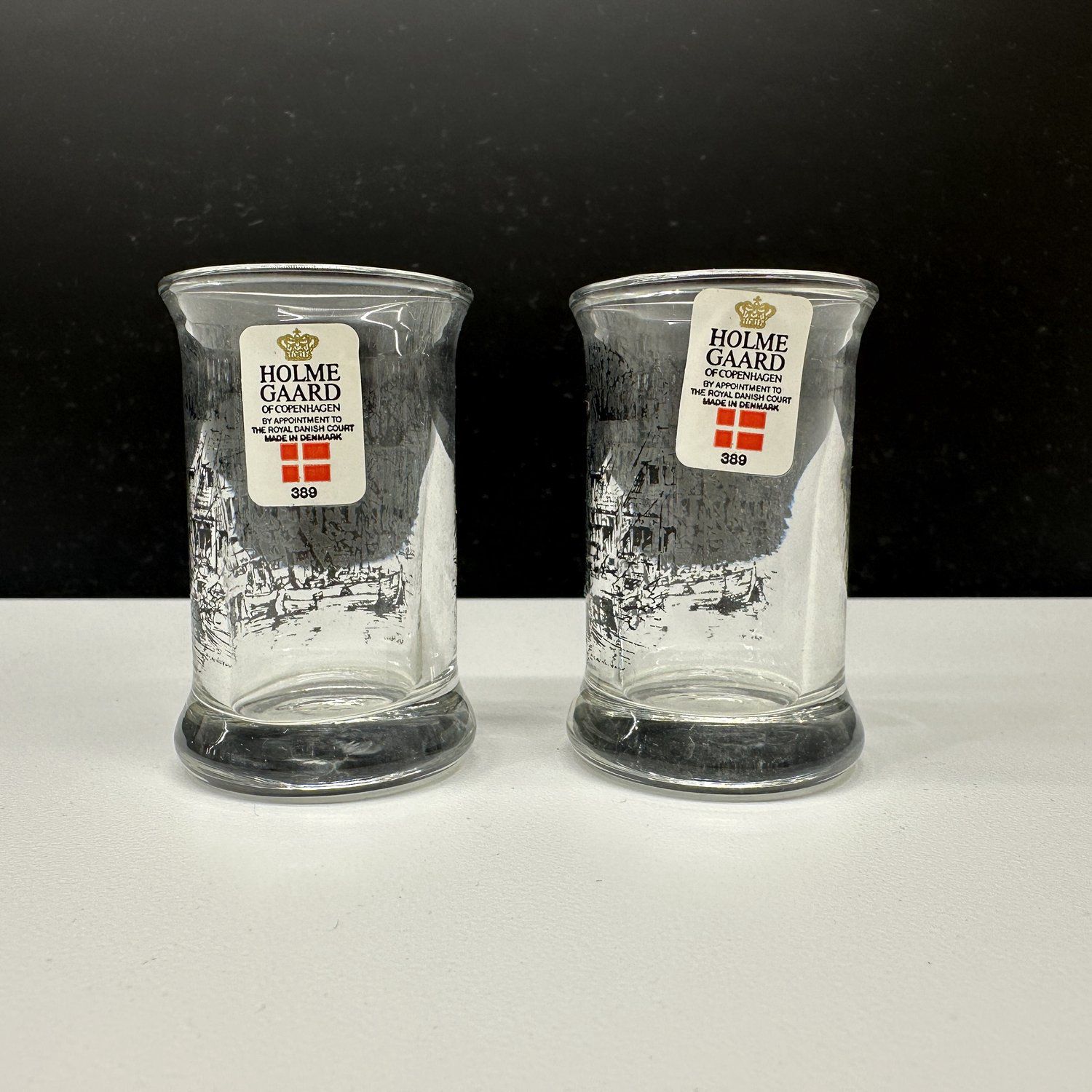Holmegaard 2 st Snapsglas Etikettmärkta 389 Design Danmark Vintage