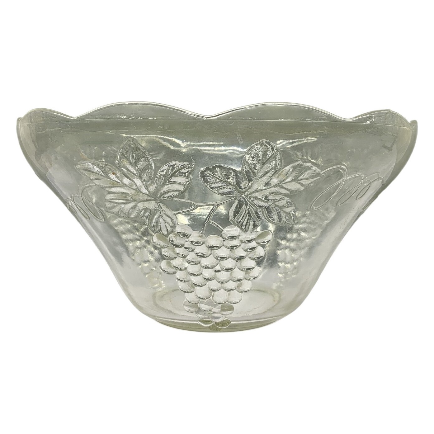 Stor Glasskål Druvmönster Klar Pressglas Dekorativ Skål Vintage