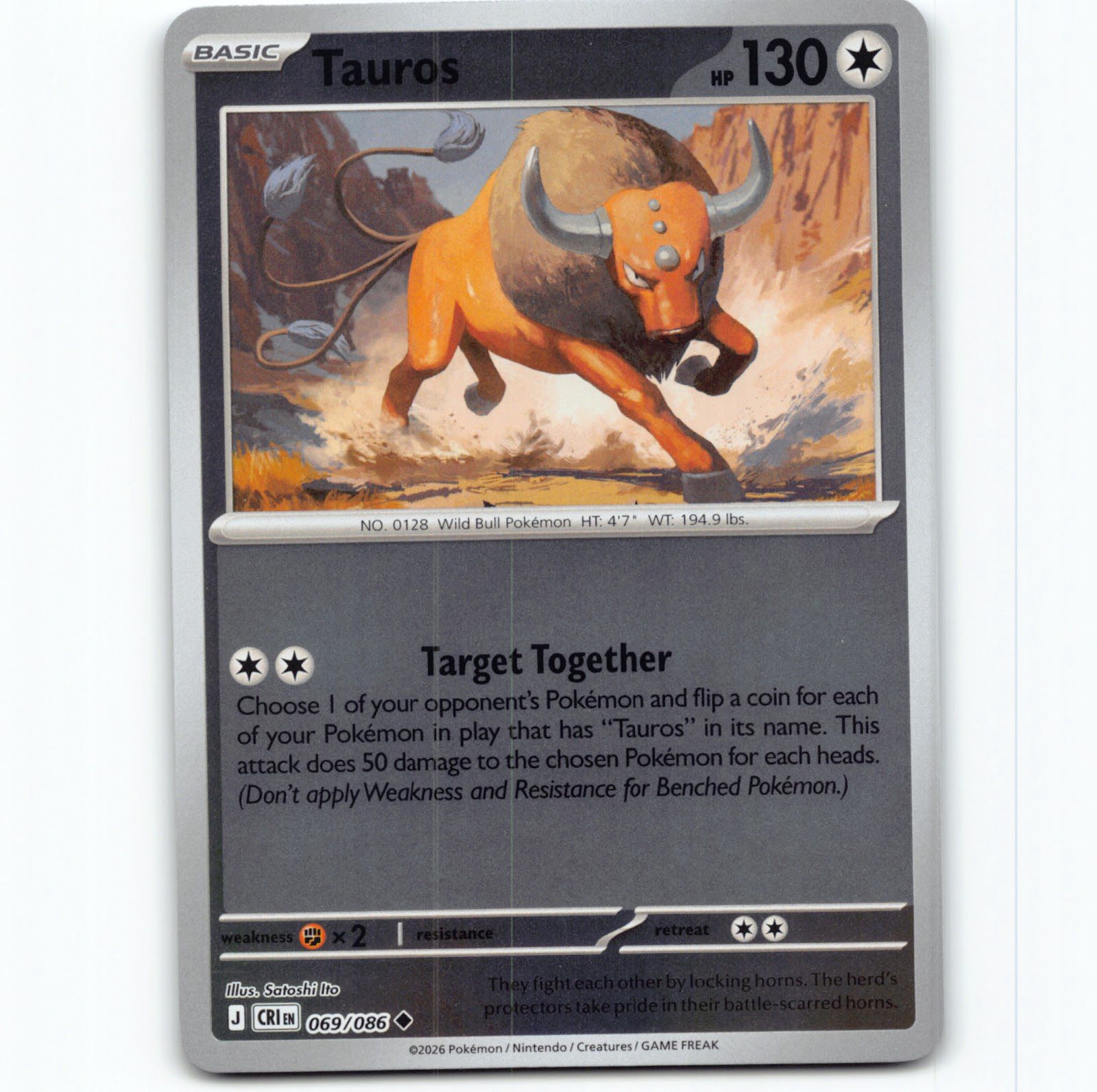 Pokémon Tauros CRI EN 069/086 Reverse Holo Pokemon Kort Chaos Rising Mega Evolution