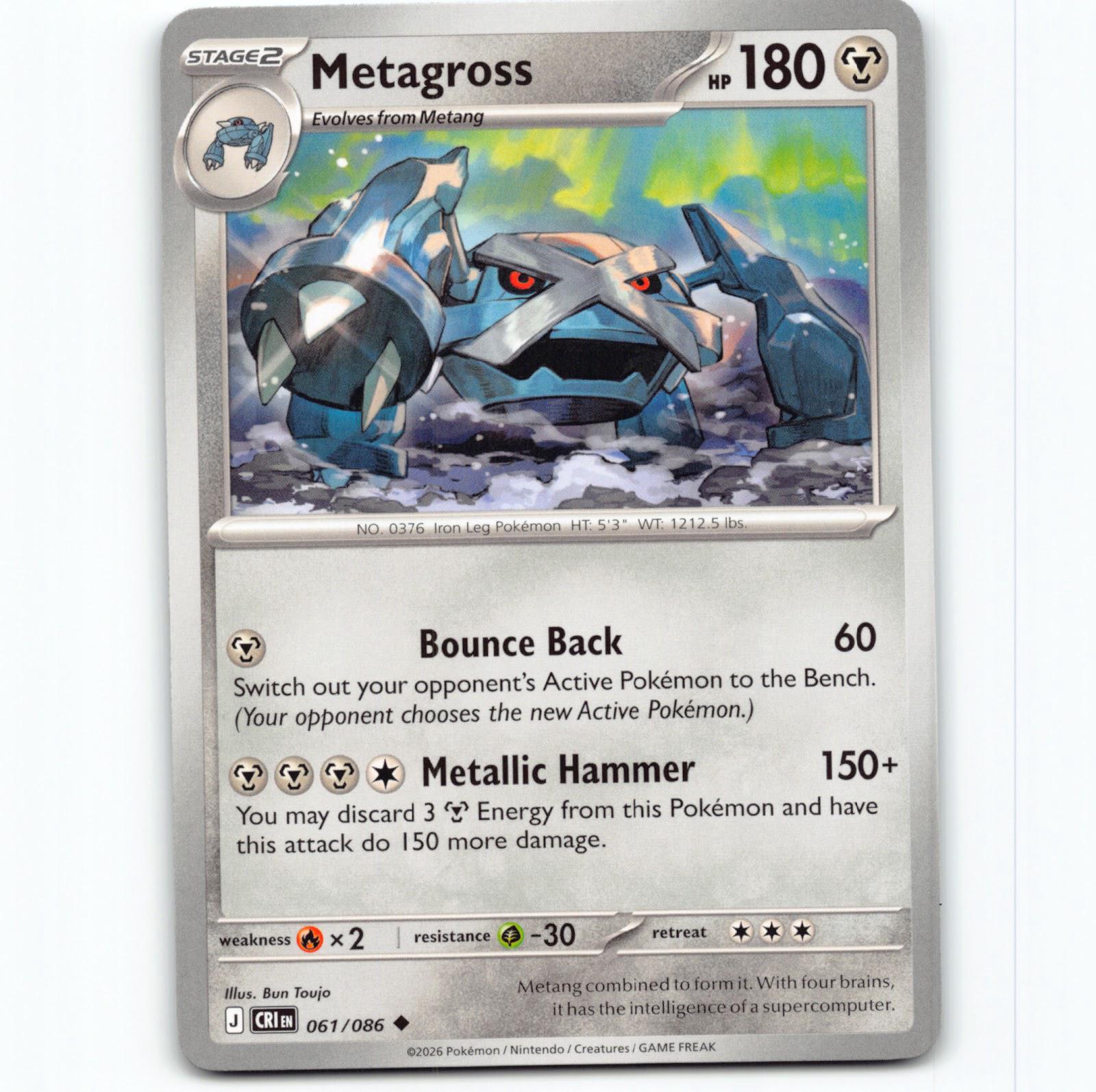 Pokémon Metagross CRI EN 061/086 Pokemon Kort Chaos Rising Mega Evolution