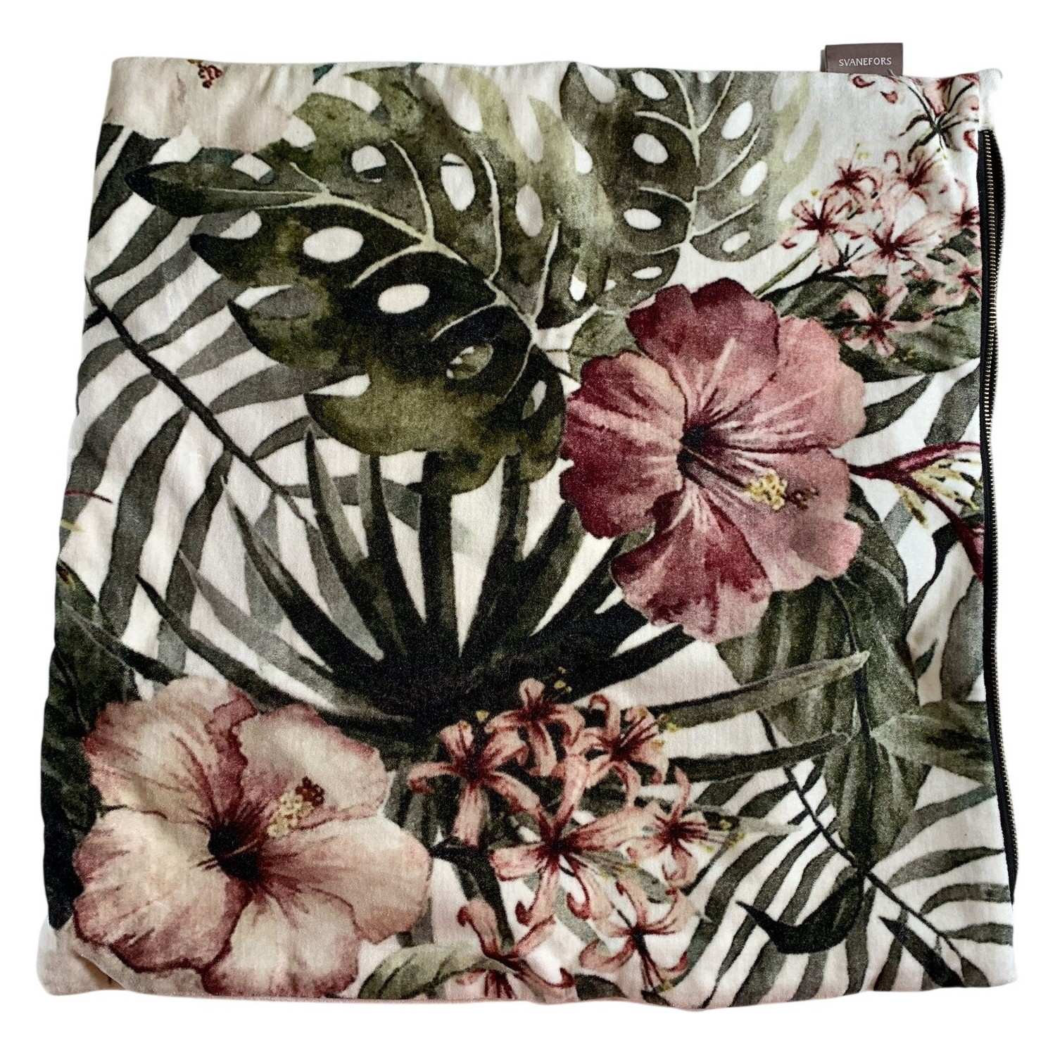Svanefors Kuddfodral 45x45 cm Blommig Sammet Bomull Grön Rosa Vit
