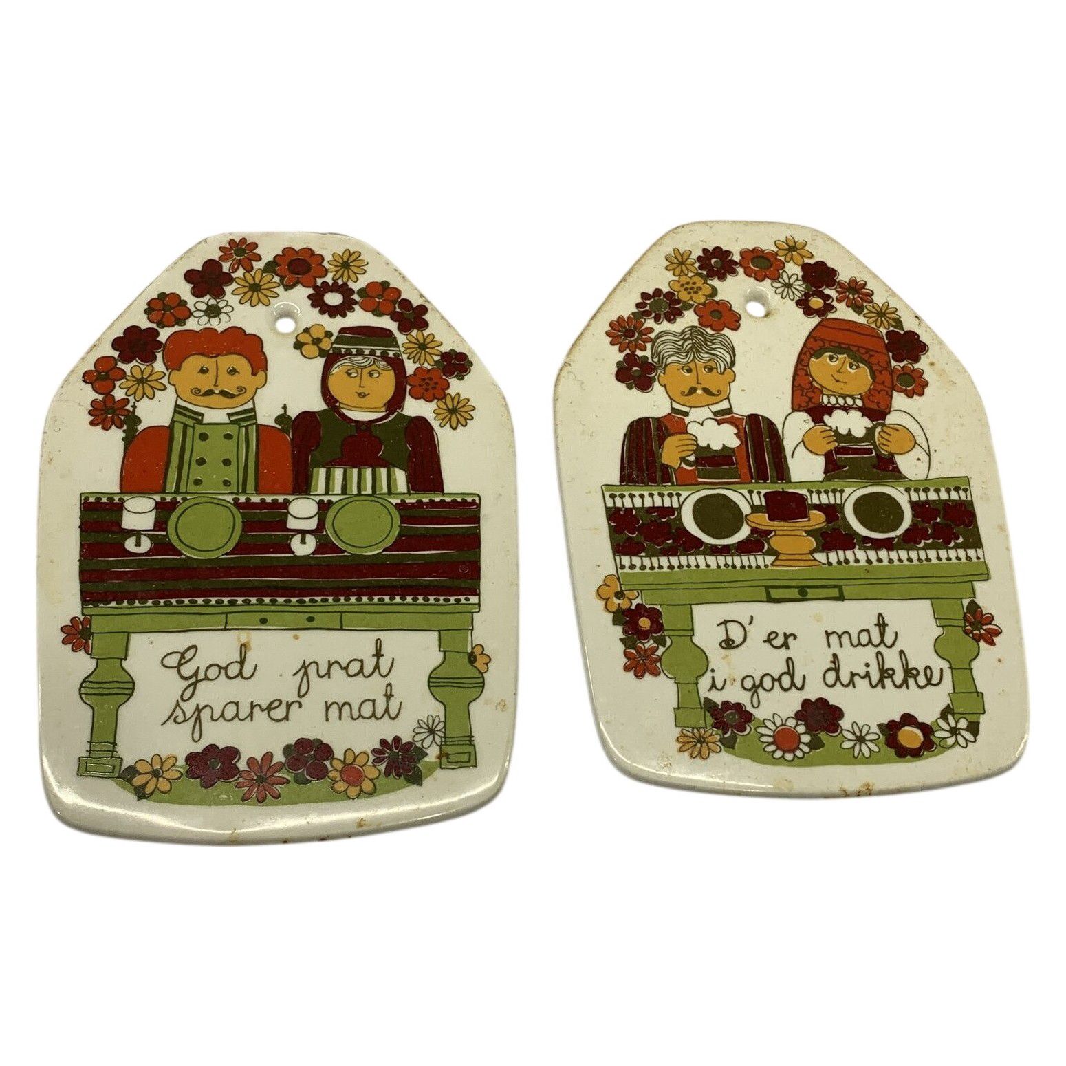 2 st Figgjo Folklore Väggplattor Turi-design Retro Blommor Norge