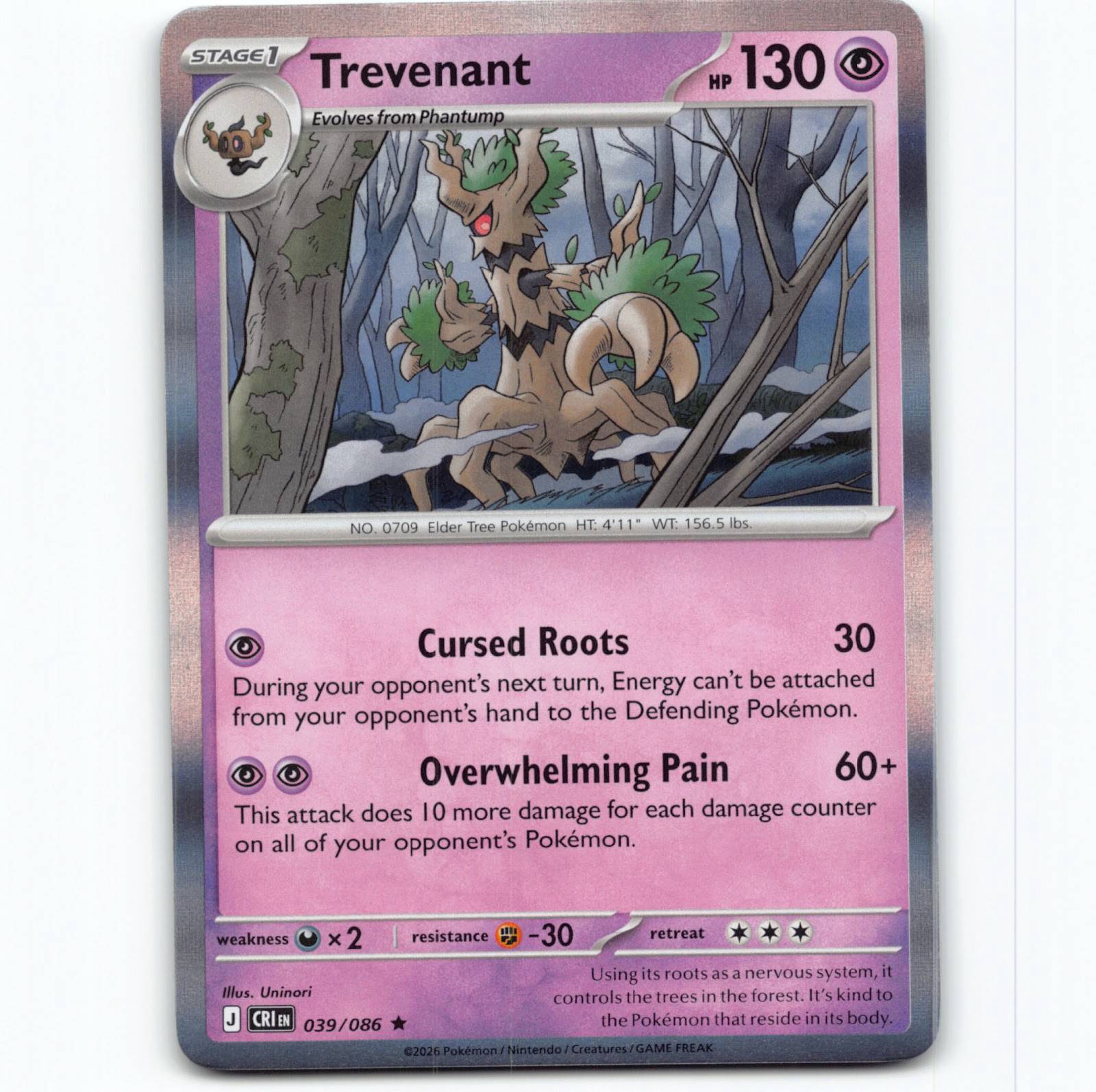 Pokémon Trevenant CRI EN 039/086 Holo Pokemon Kort Chaos Rising Mega Evolution