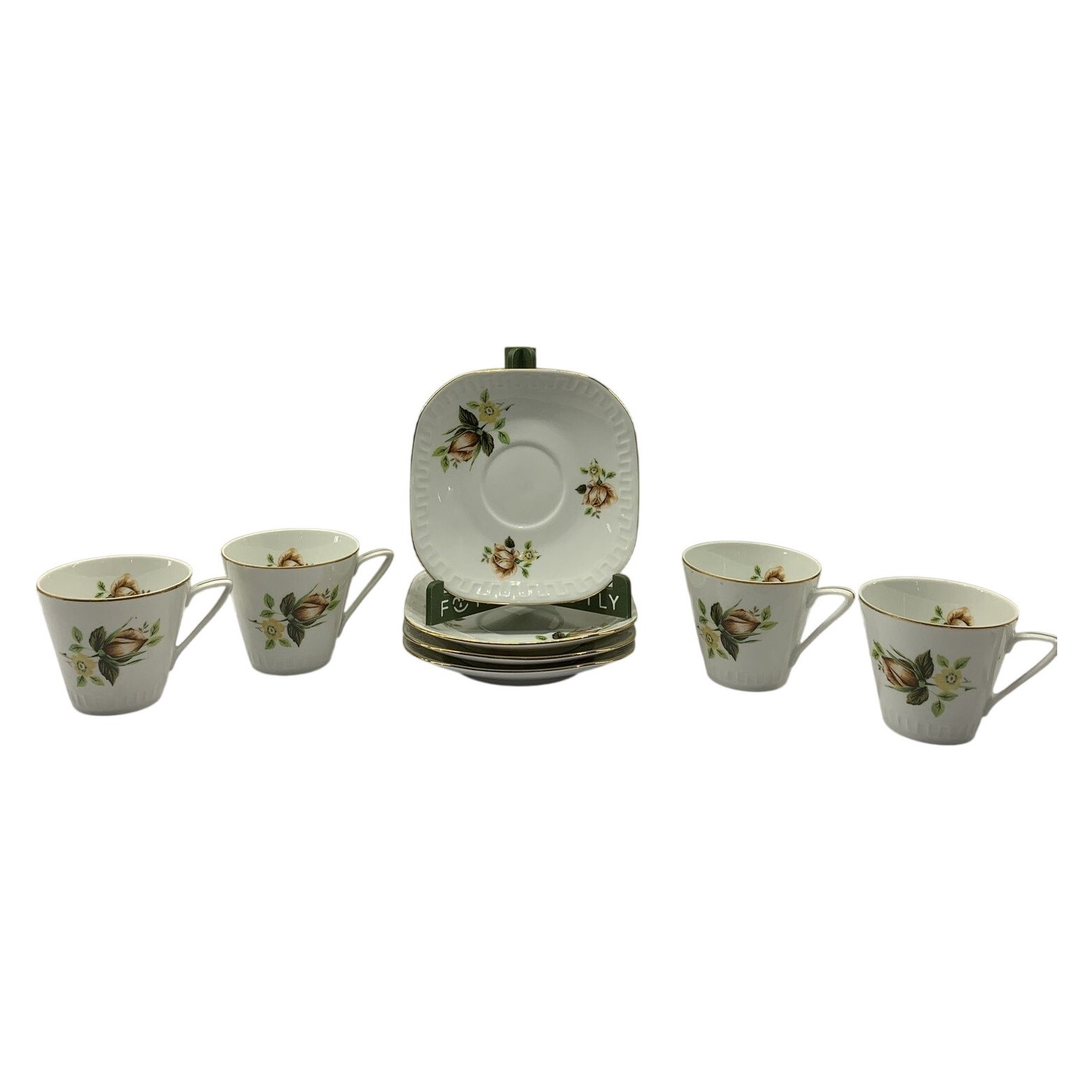 4 st Wawel Kaffekoppar Fat Porslin Blommor Gulddekor Retro Polen Made in Poland