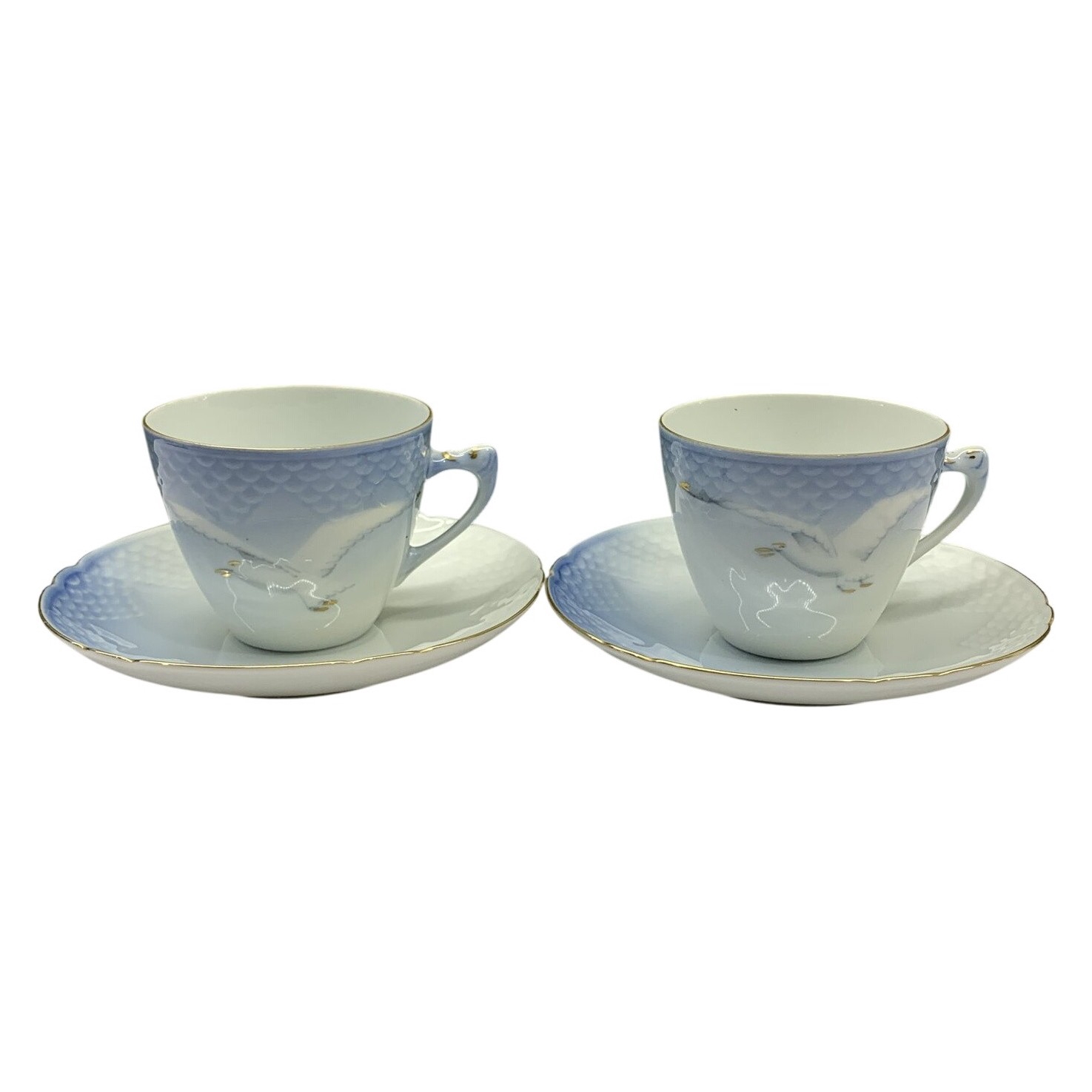 Blå Måsen 2 st Kaffekoppar m Fat Bing Grøndah B&G Gröndahl Grondahl Retro Design