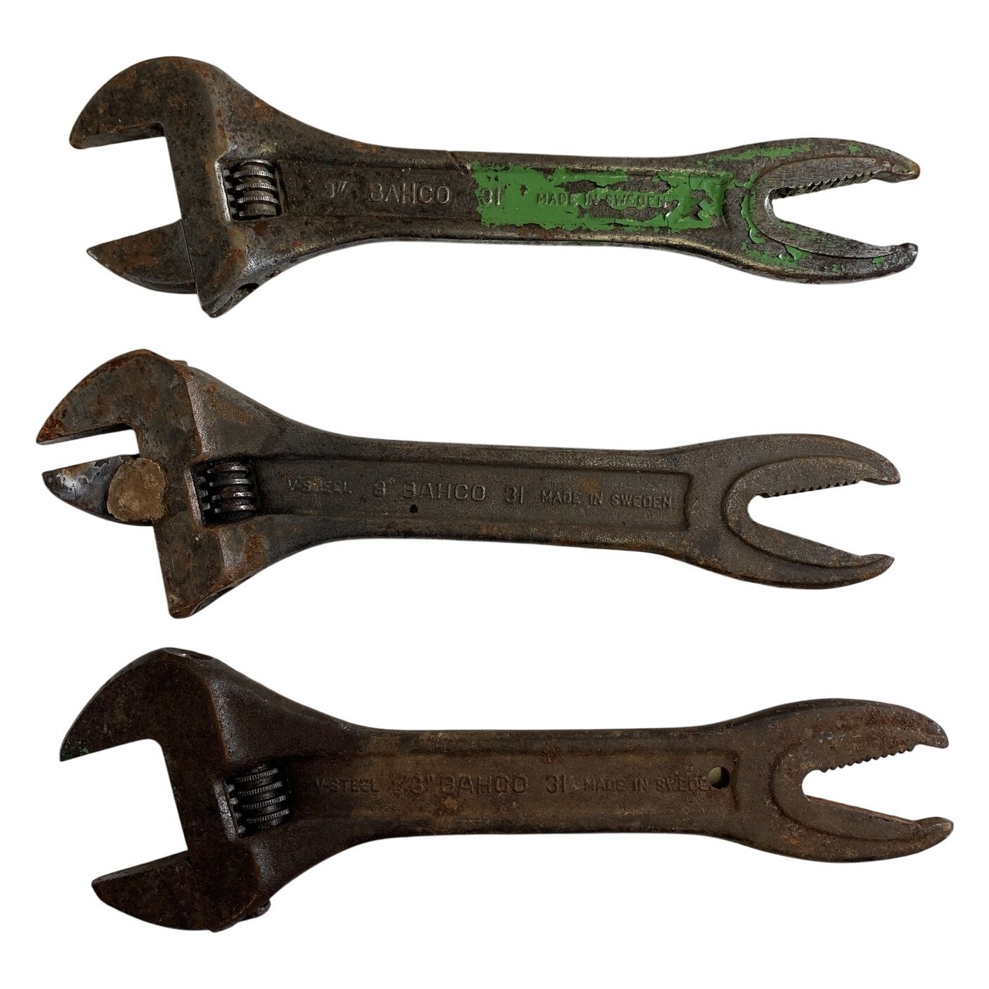 3 st Bahco Skiftnyckel Made In Sweden Stål Vintage Verktyg Retro