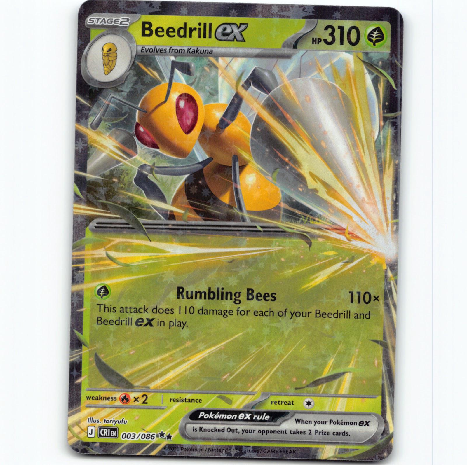 Pokémon Beedrill ex CRI EN 003/086 Double Rare Holo Pokemon Kort Chaos Rising Mega Evolution