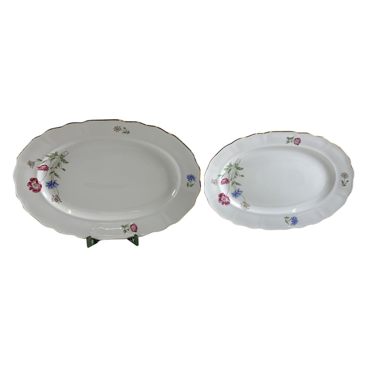 Rörstrand 2 st Uppläggningsfat Blommor Gulddekor Porslin Oval Vintage