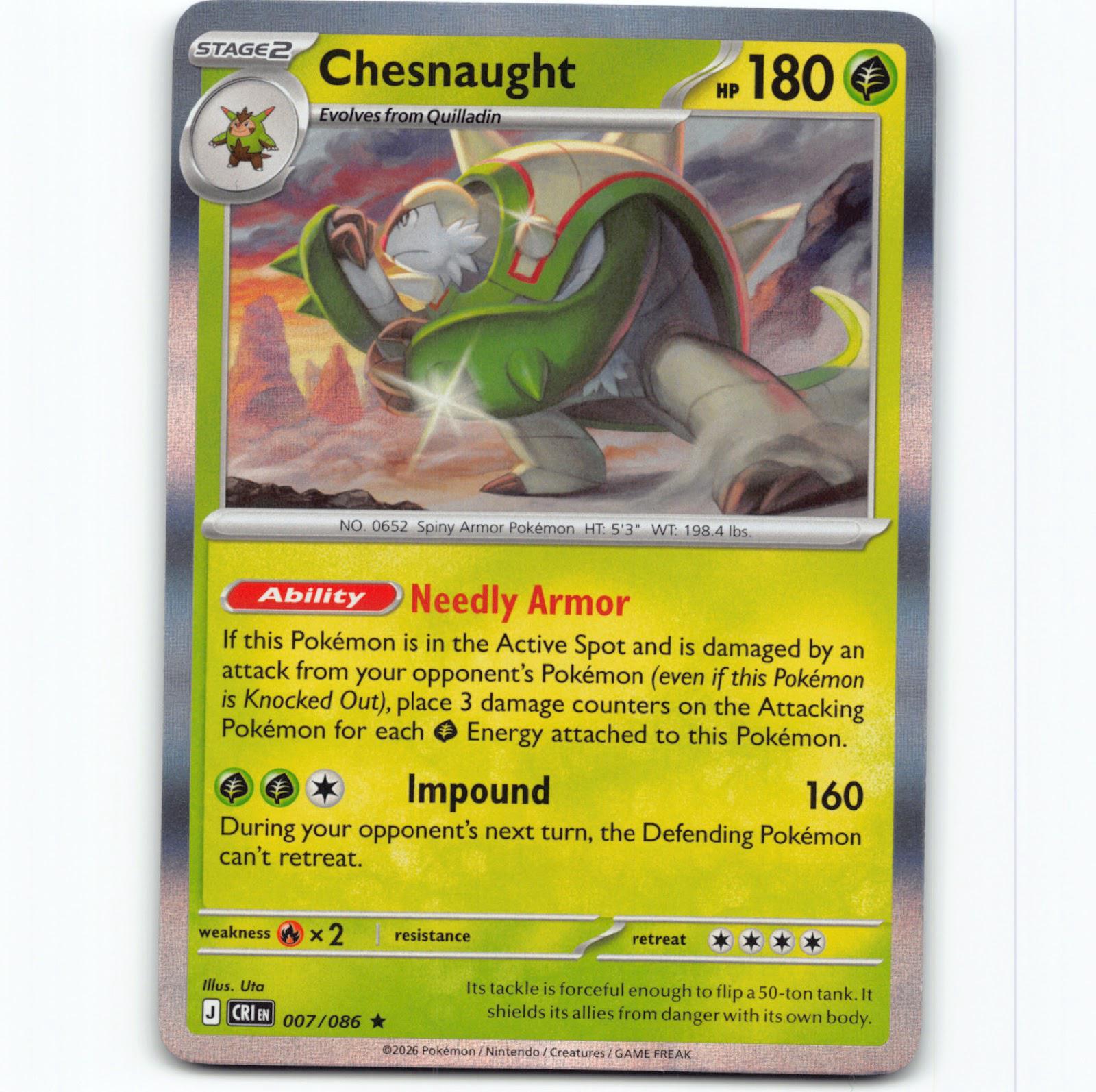 Pokémon Chesnaught CRI EN 007/086 Holo Pokemon Kort Chaos Rising Mega Evolution