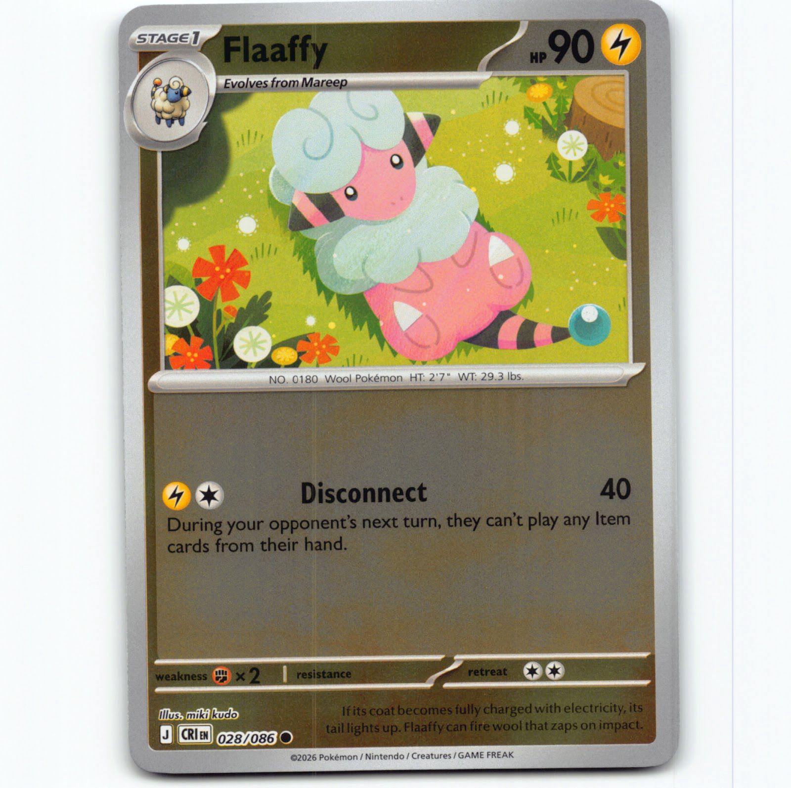 Pokémon Flaaffy CRI EN 028/086 Reverse Holo Pokemon Kort Chaos Rising Mega Evolution