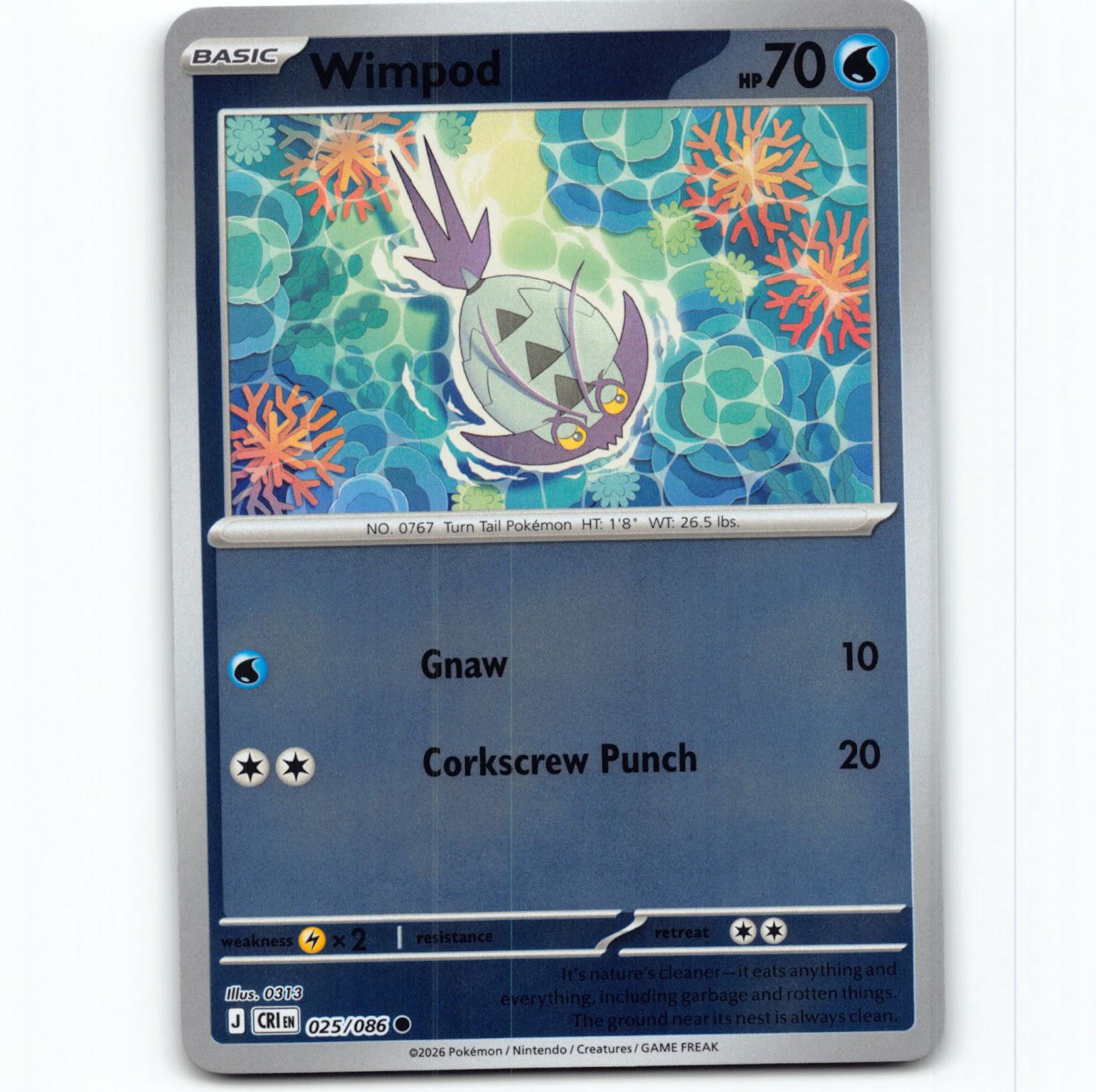 Pokémon Wimpod CRI EN 025/086 Reverse Holo Pokemon Kort Chaos Rising Mega Evolution