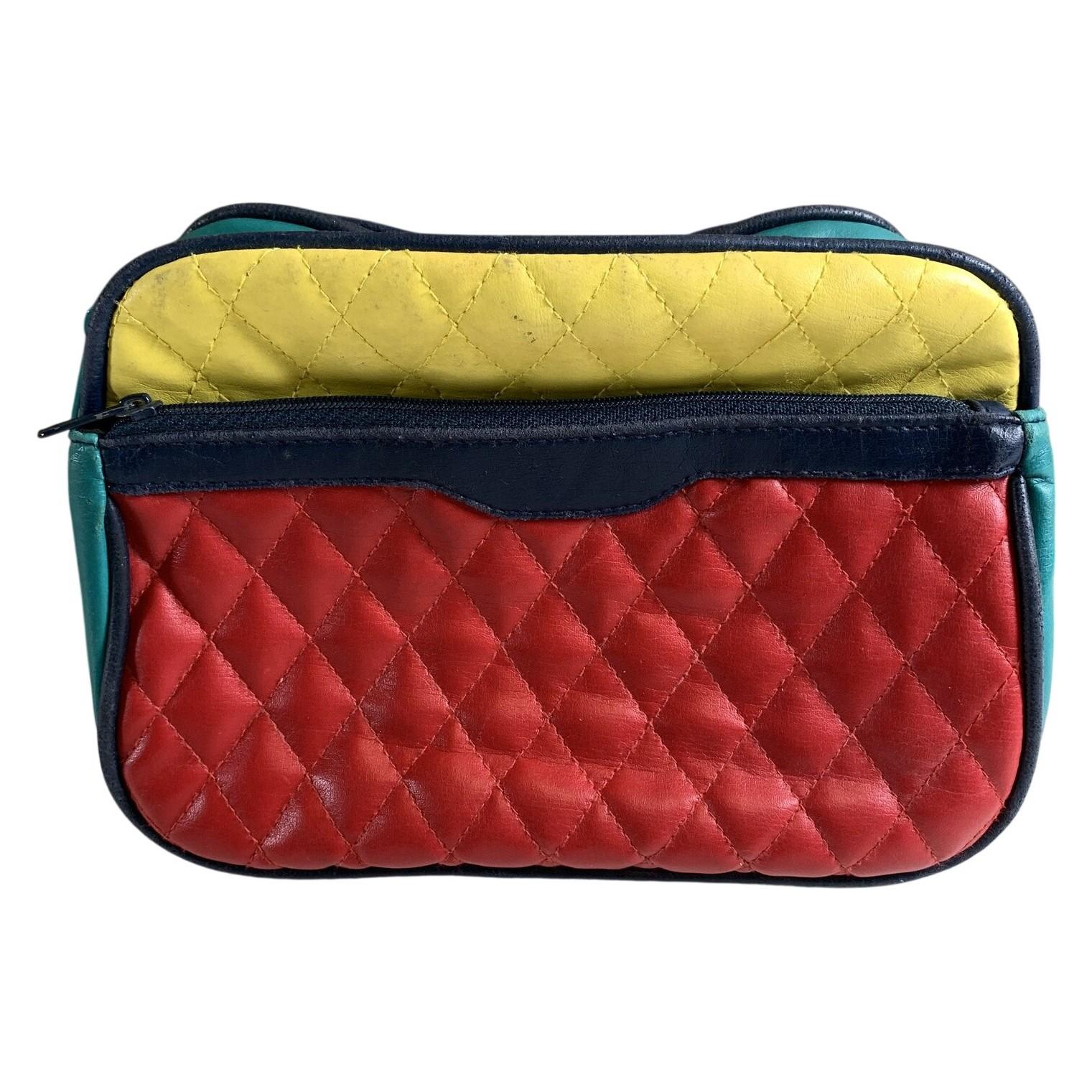 Necessär Fodral Quiltad Flerfärgad Röd Gul Grön Dragkedja Retro Stil