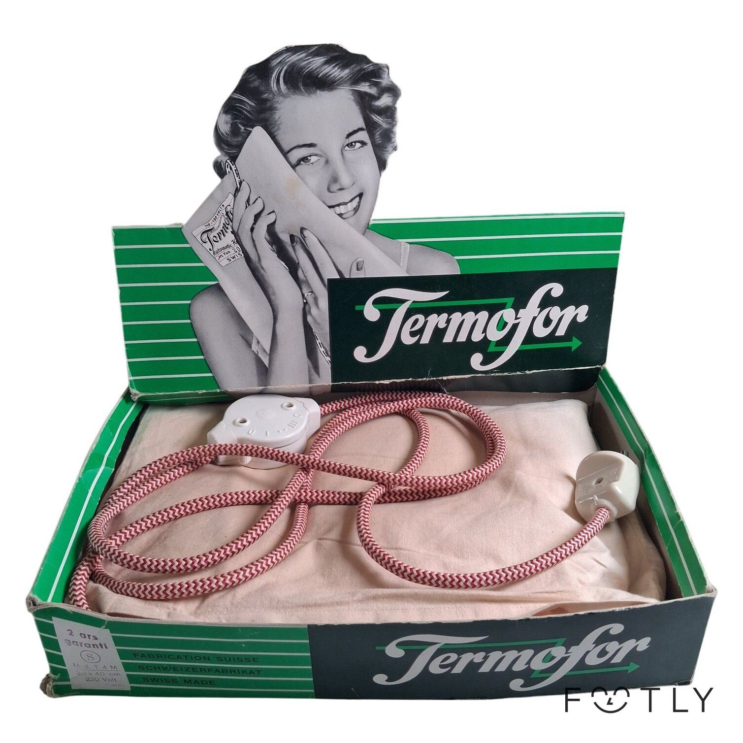 VIntage Termofor T4M Värmedyna Retro 30x40cm 220V Bomull Beige Elvärmedyna