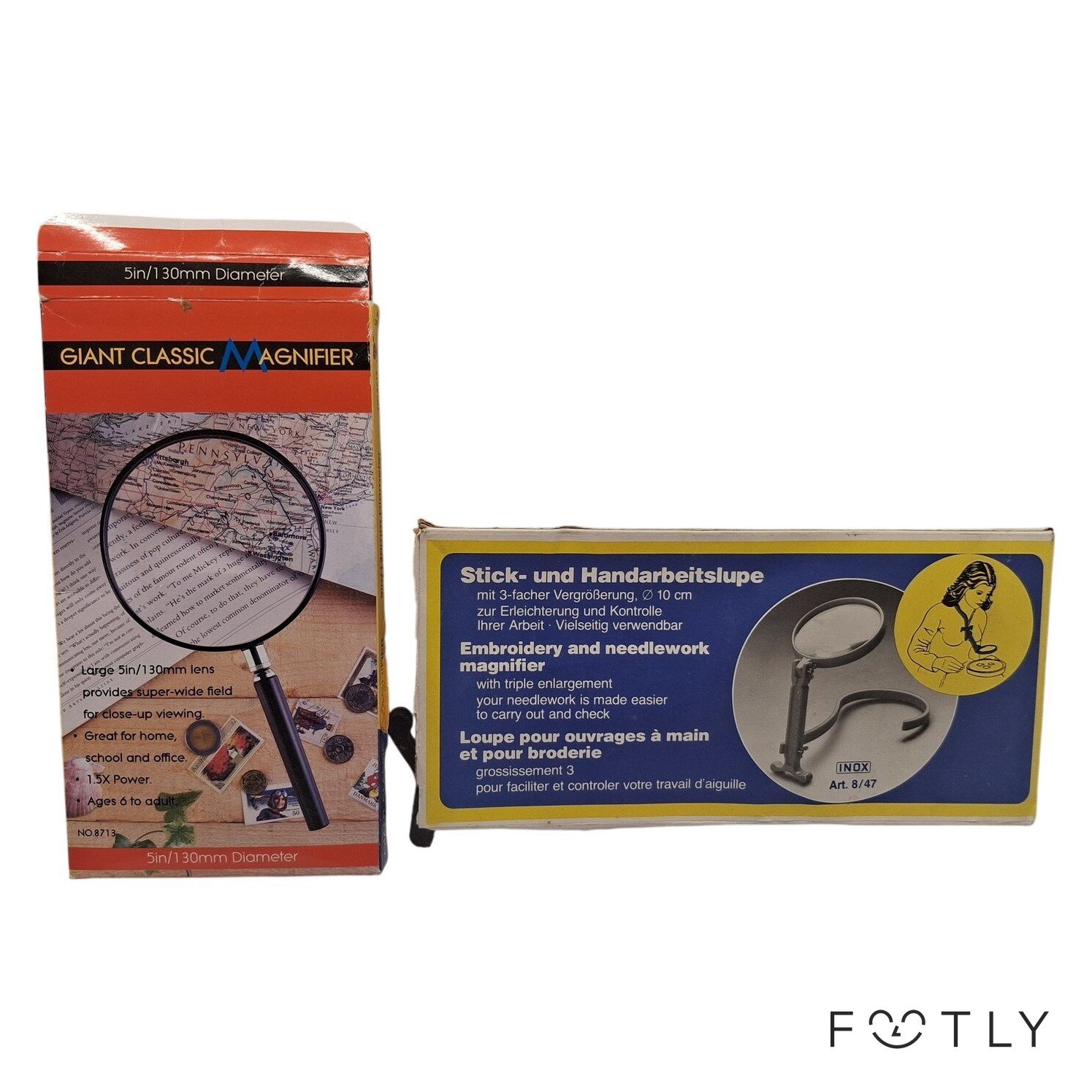 2 st Förstoringsglas Giant Classic Magnifier INOX Stick Handarbetslupe 130mm