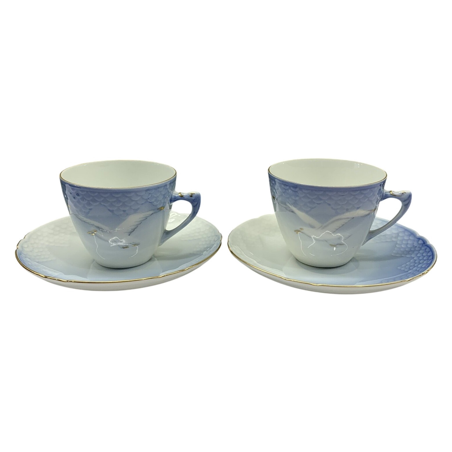 Blå Måsen 2 st Kaffekoppar m Fat Bing Grøndah B&G Gröndahl Grondahl Retro Design
