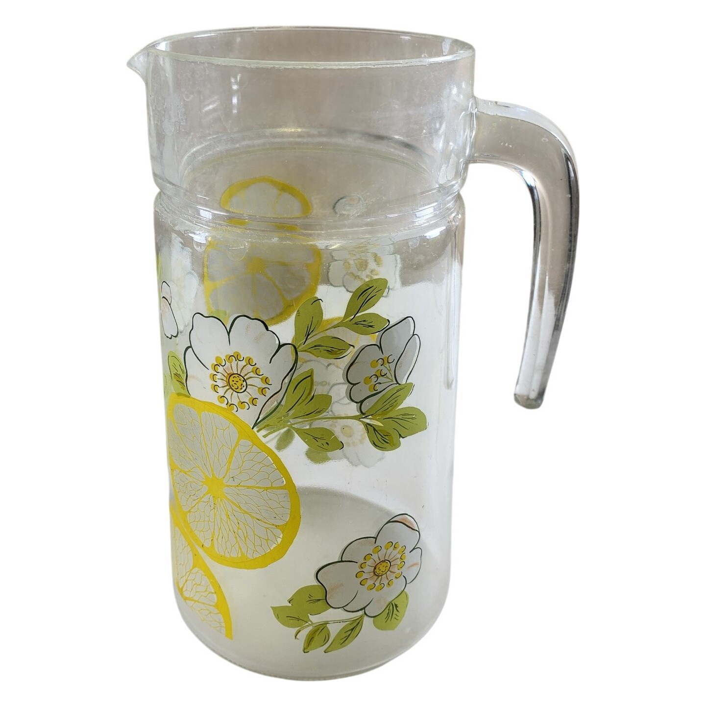 Kanna Glas Blommor Citroner Retro Sommar Dekor Transparent Gul Vit