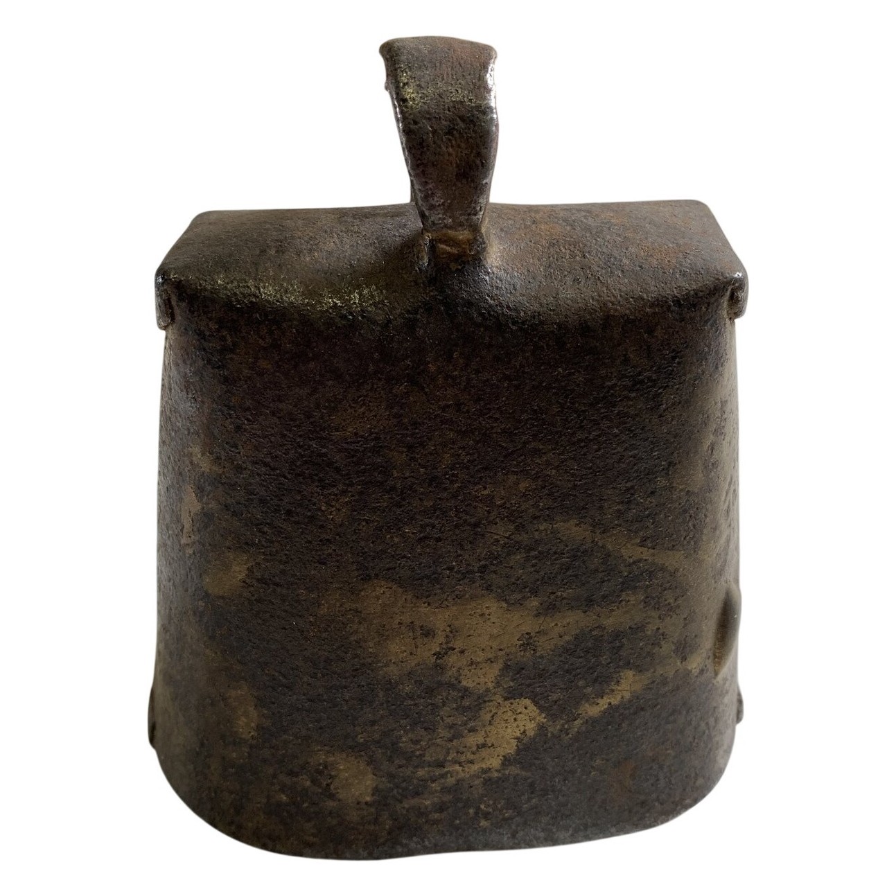 Bjällra Antik Metall Fyrkantig Brun Patina Lantlig Dekor Ko Vintage