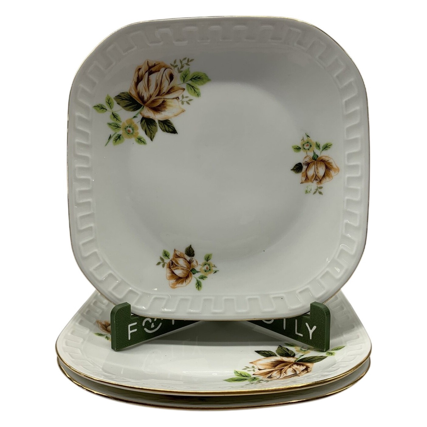Wawel 3 st Assietter Porslin Blommor Gulddekor Fyrkantig Made in Poland