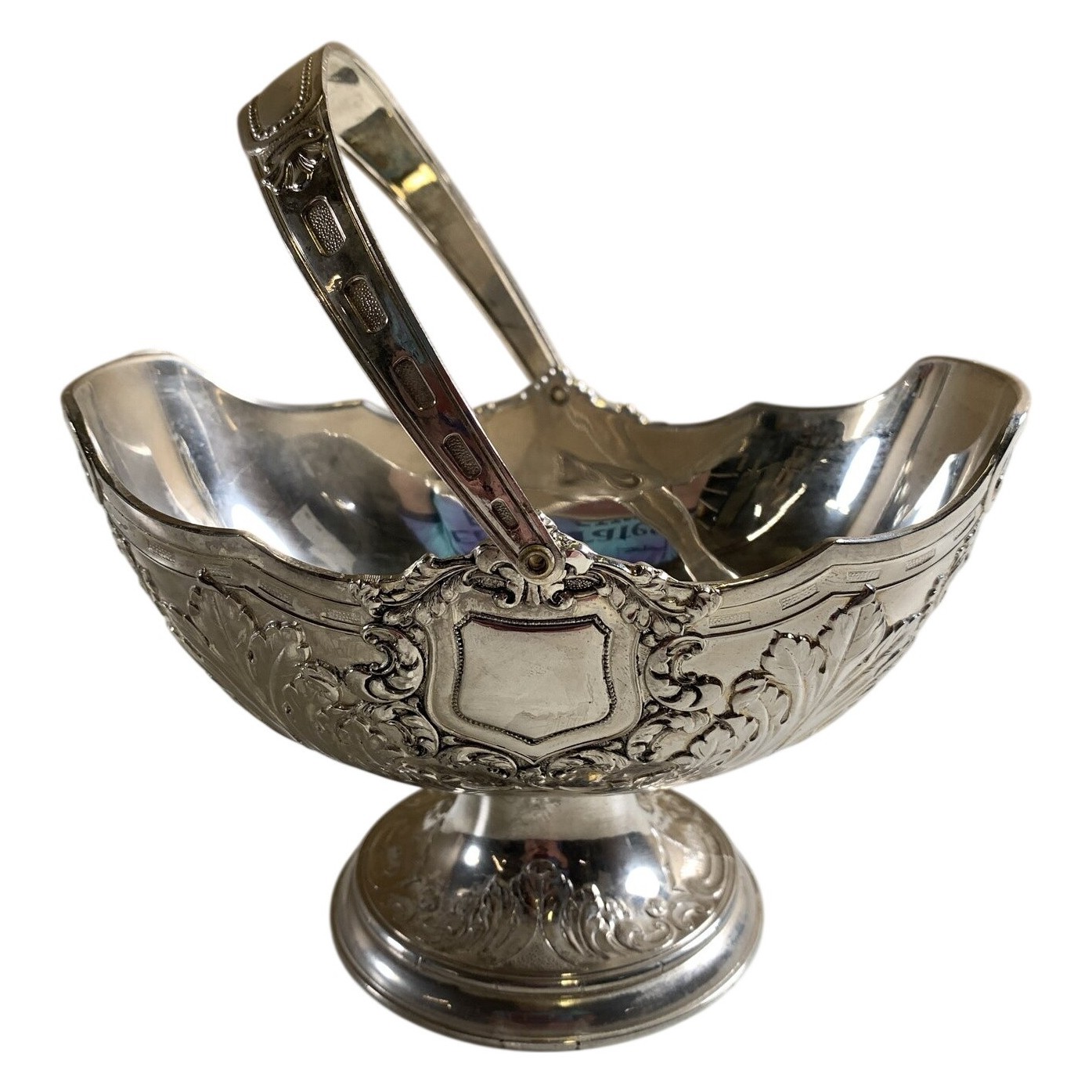 Nysilver Korg Skål Graverad Handtag Metall Dekorativ Vintage