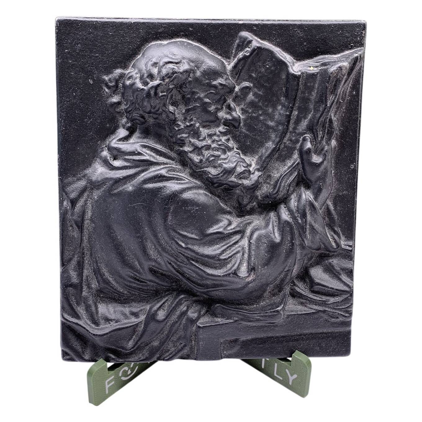 Relief Gjutjärn Väggplakett Vintage Svart Metall Läsande Man Tavla Konst Dekor