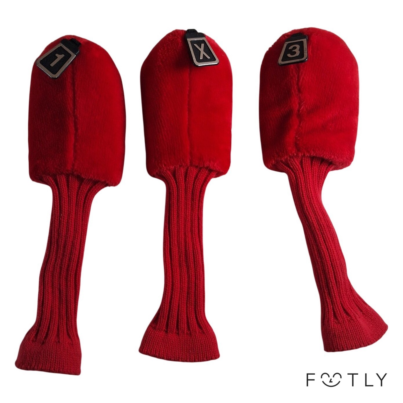 3 st Röda Golfklubbskydd Vintage Headcovers 1 X 3 Ull Stickad Röd Golfskydd