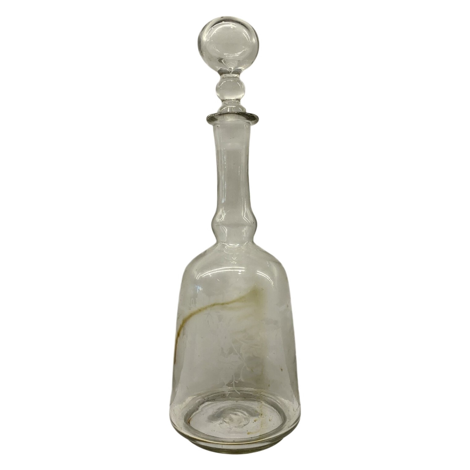 Munblåst Karaff Glaslock Graverad Transparent Glas Dekor Elegant Vintage