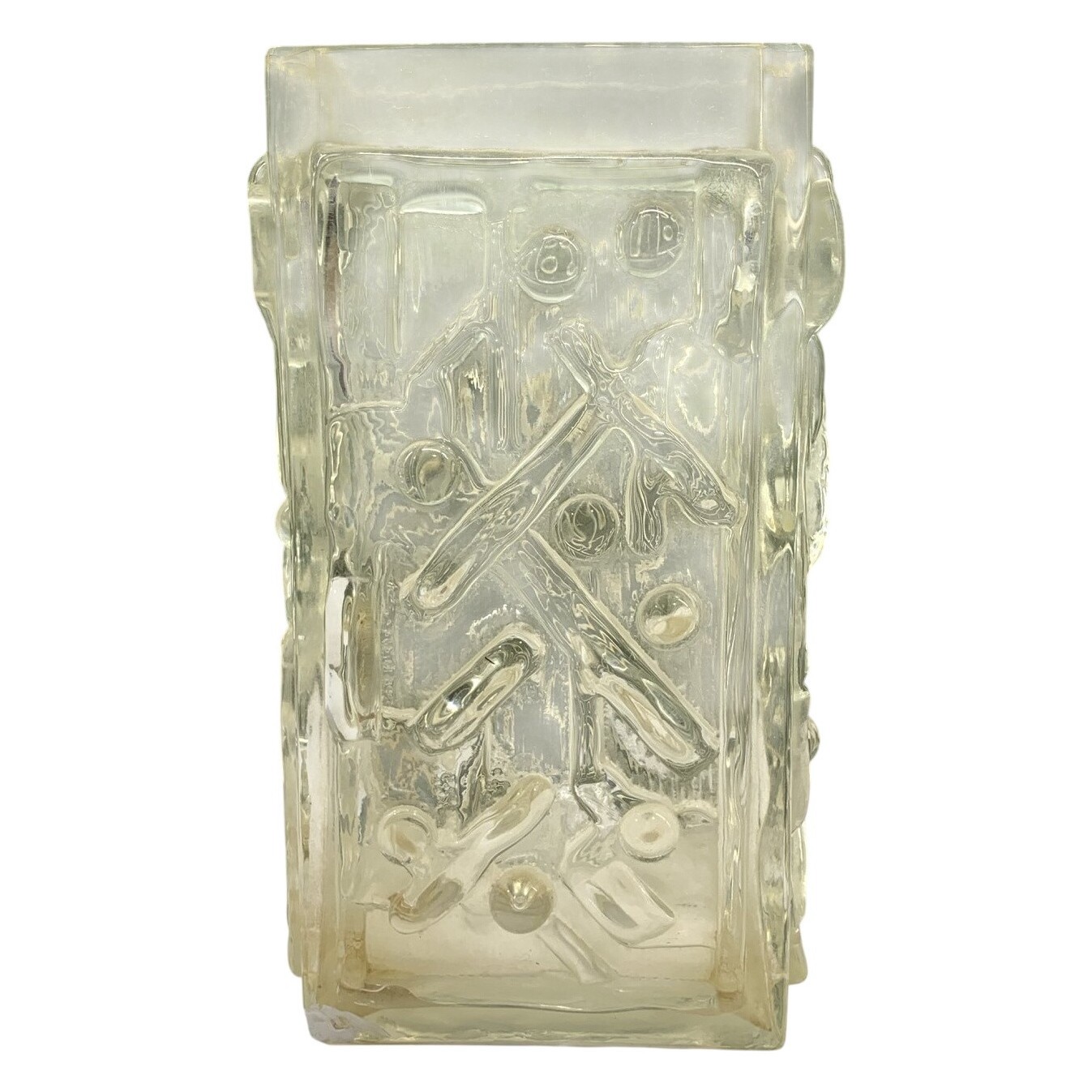 Josef Schott Vas Glas Fyrkantig Reliefmönster Transparent Retro Inredning