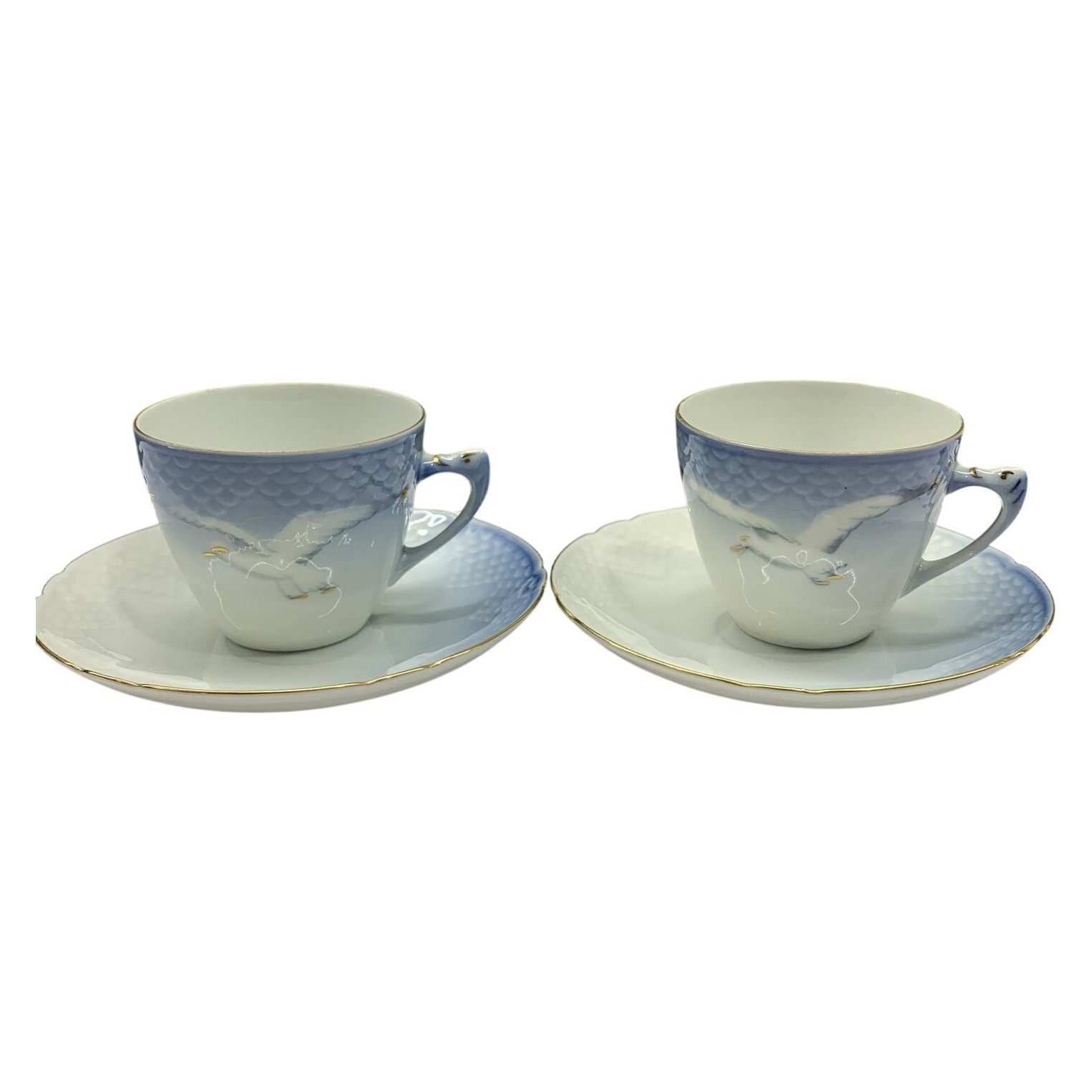 Blå Måsen 2 st Kaffekoppar m Fat Bing Grøndah B&G Gröndahl Grondahl Retro Design
