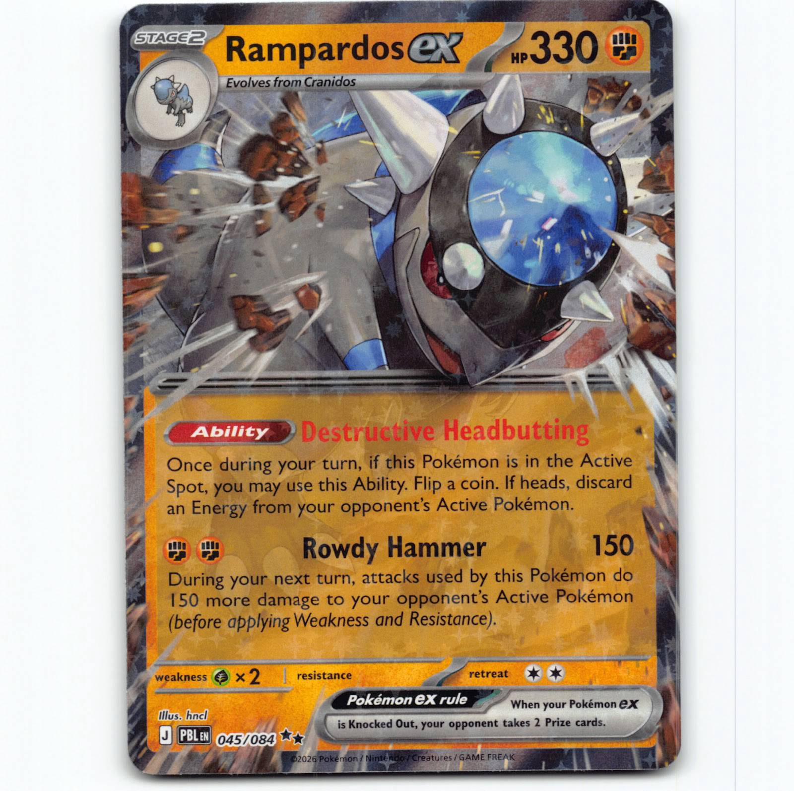 Pokémon Rampardos ex PBL EN 045/084 Double Rare Holo Pokemon Kort Pitch Black Mega Evolution