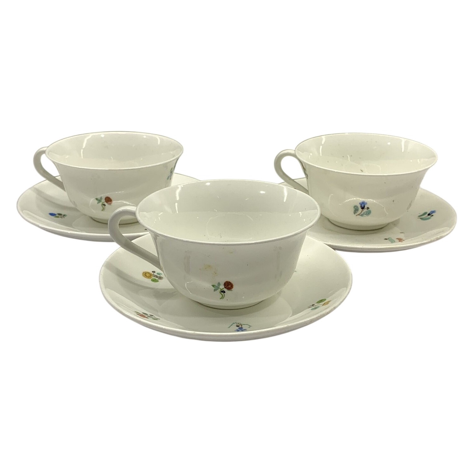 3 st Koppar Fat Porslin Blommor Vit Retro