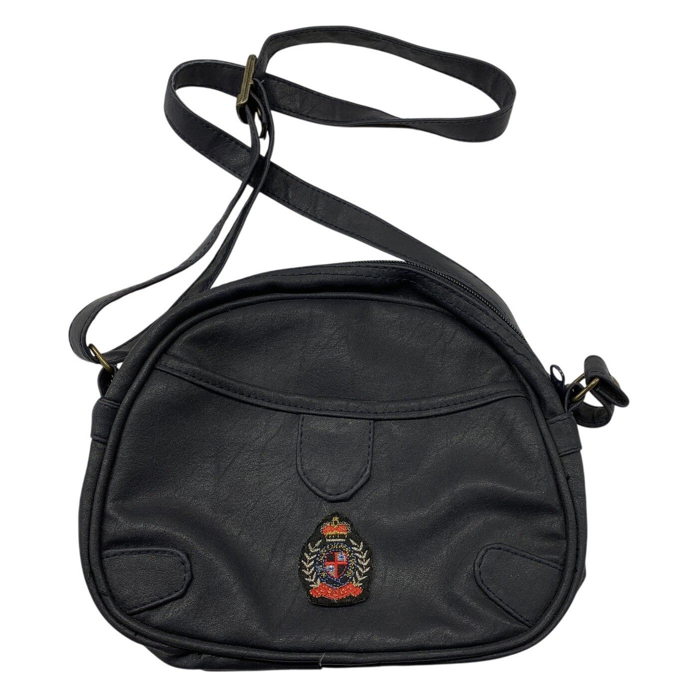 Svart Axelremsväska Broderad CROWN Emblem Dam Retro Stil