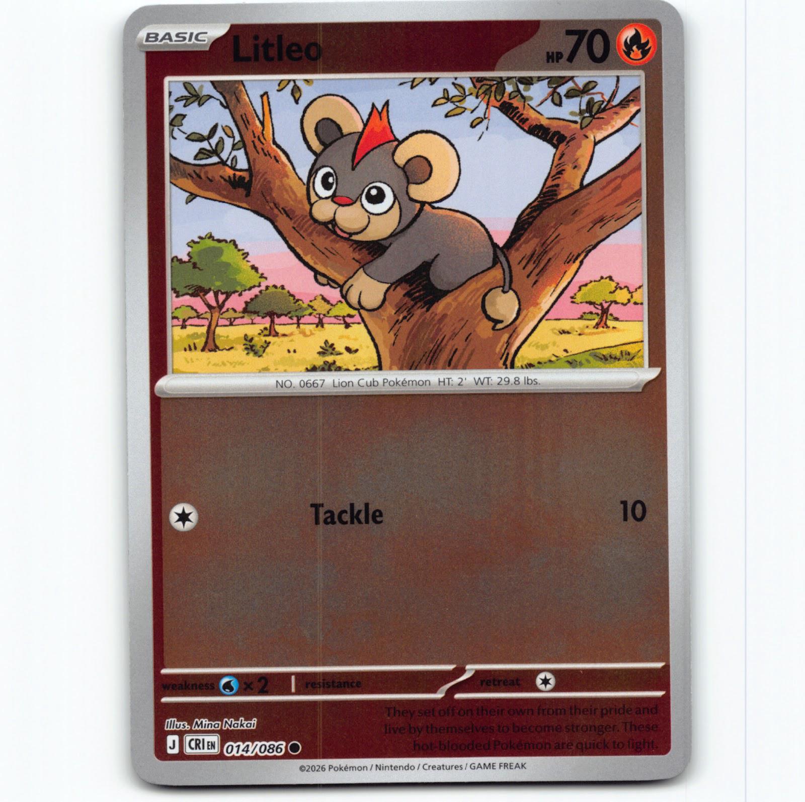 Pokémon Litleo CRI EN 014/086 Reverse Holo Pokemon Kort Chaos Rising Mega Evolution
