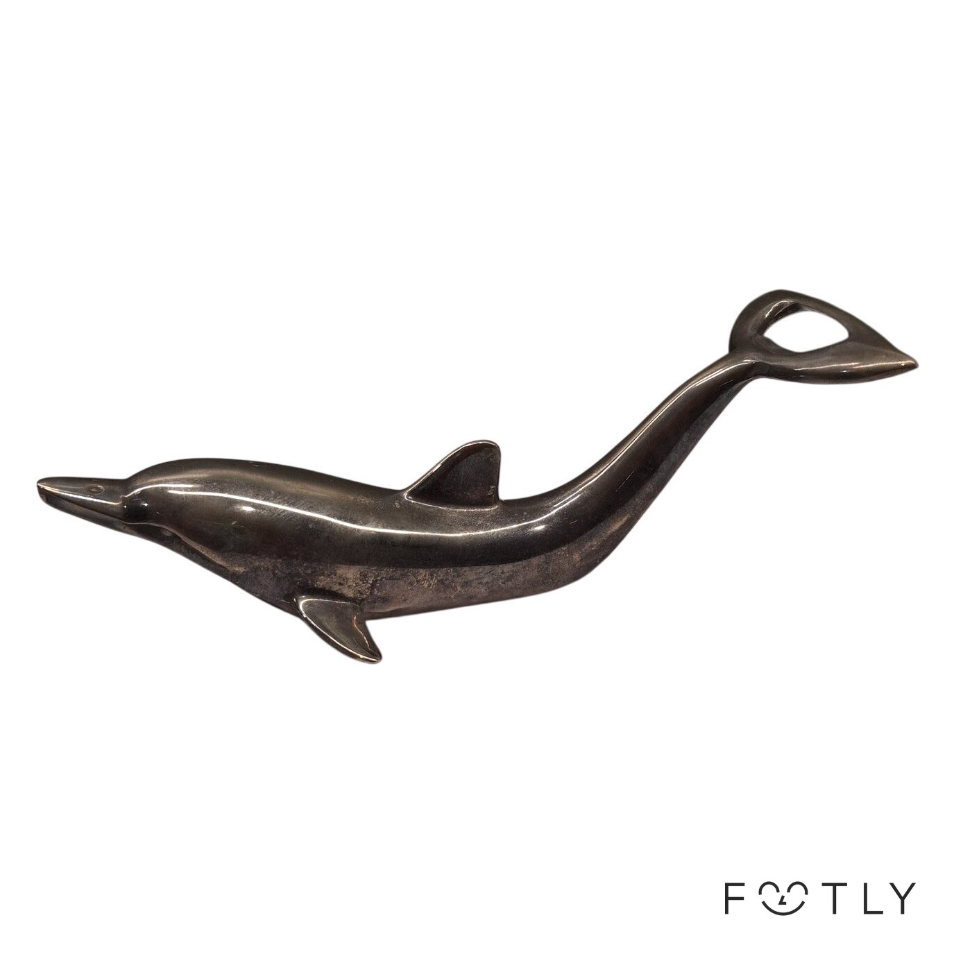 Delfin Flasköppnare Vintage Metall Silverfärgad Kapsylöppnare Skulptur Retro