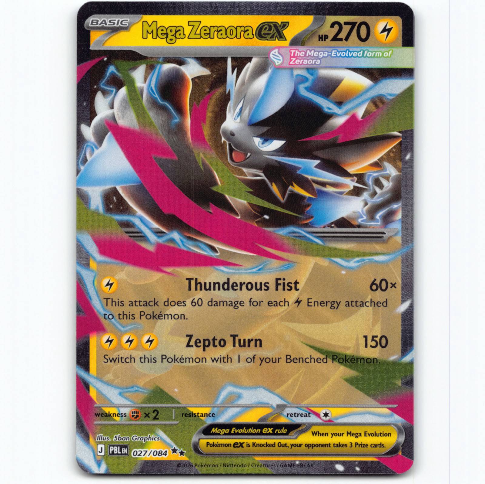 Pokémon Mega Zeraora ex PBL EN 027/084 Double Rare Holo Pokemon Kort Pitch Black Mega Evolution
