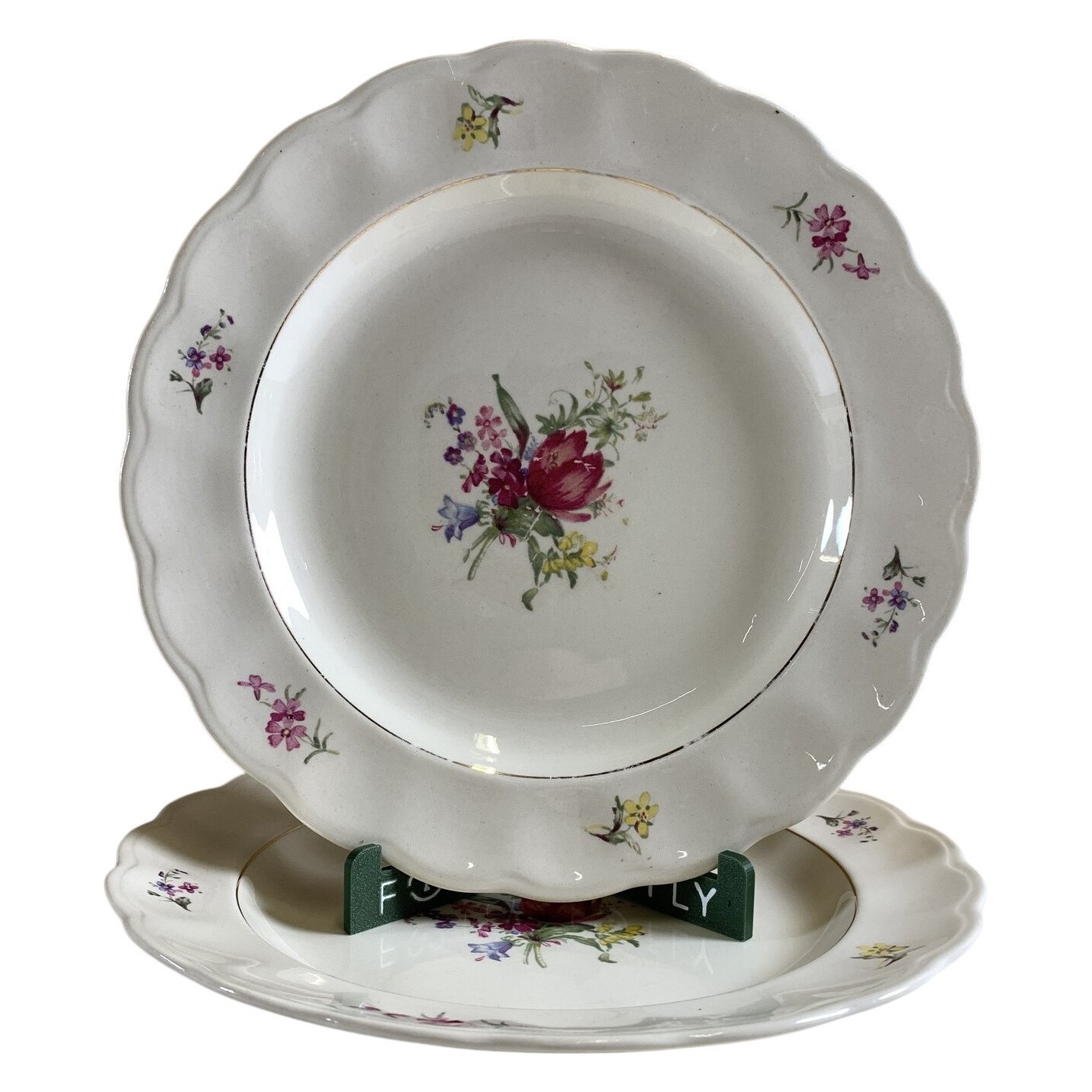 Gustavsberg Carina 2 st Tallrikar Blommor Porslin Retro Flintporslin